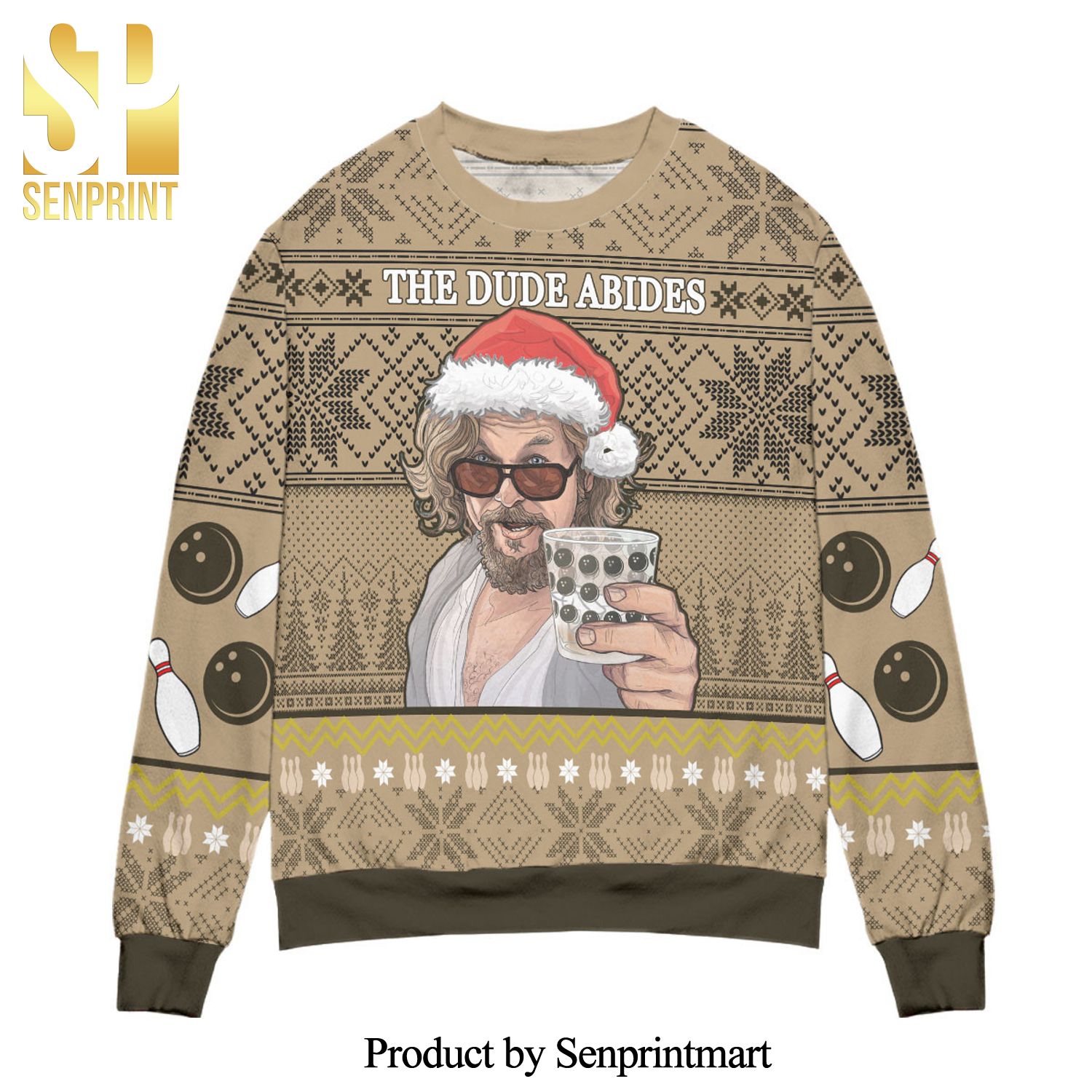 The Big Lebowski The Dude Abides Knitted Ugly Christmas Sweater