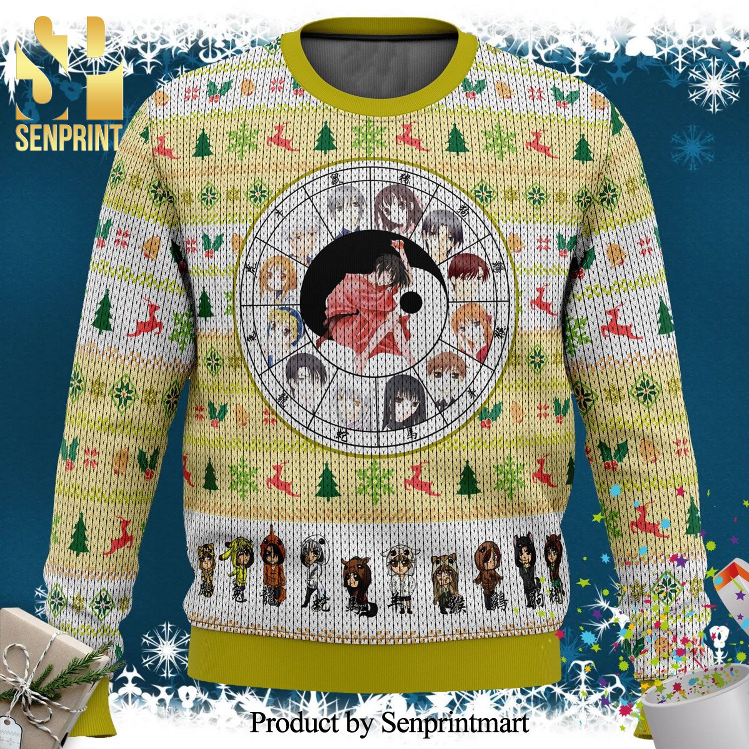 The Chinese Zodiac Fruits Basket Knitted Ugly Christmas Sweater