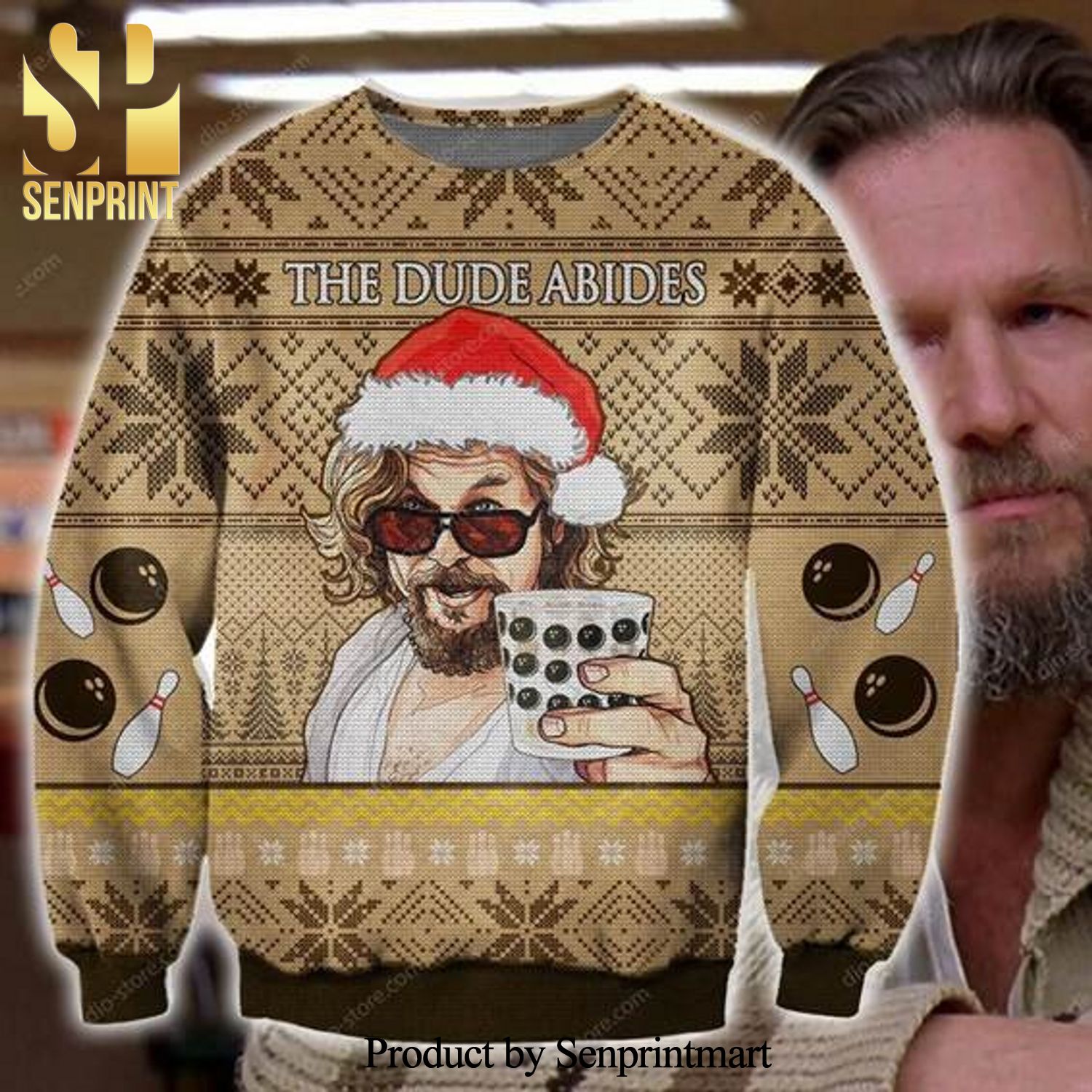 The Dude Abides The Big Lebowski Knitted Ugly Christmas Sweater