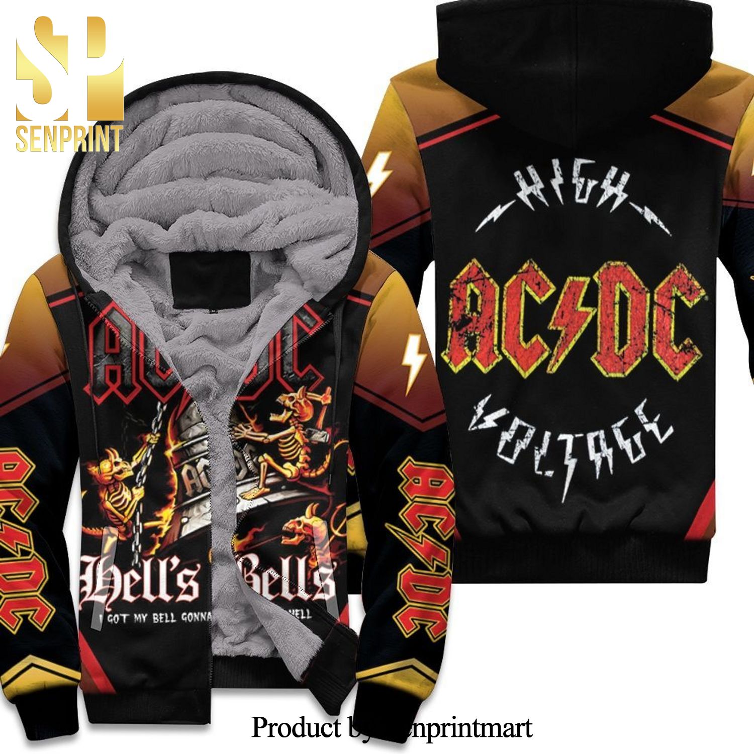 AC DC Hell Bell Devil Skull Hot Fashion Unisex Fleece Hoodie