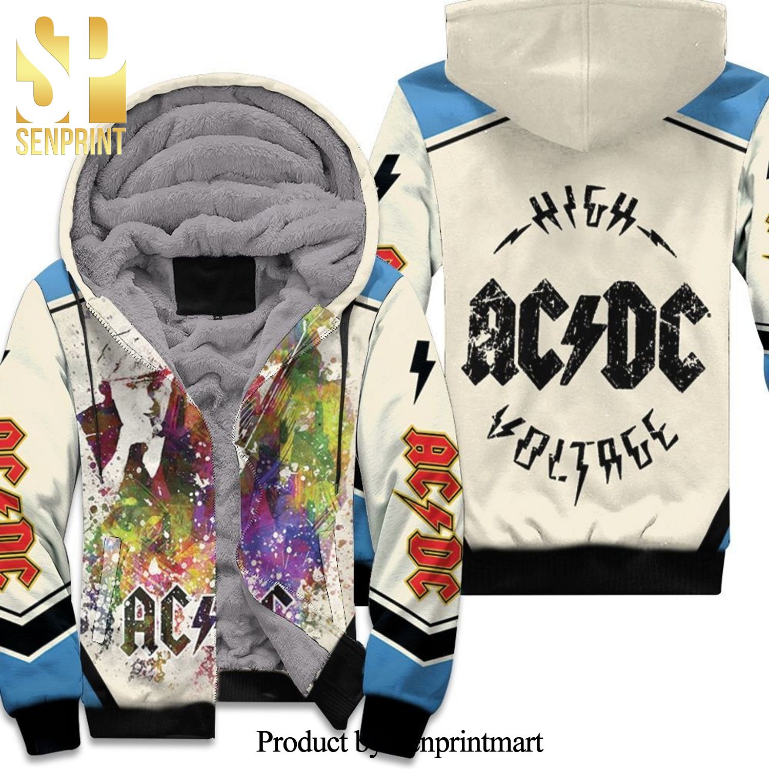 AC DC In Color Aged Pixel Paint Drop Street Style Unisex Fleece Hoodie