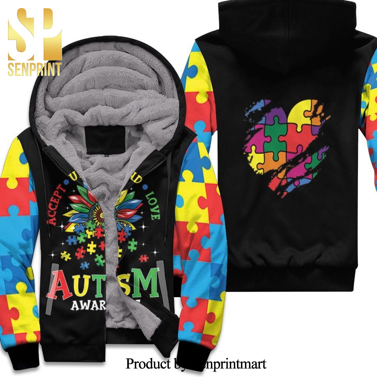 Accept Understand Love Autism Support Hot Outfit All Over Print Unisex Fleece Hoodie