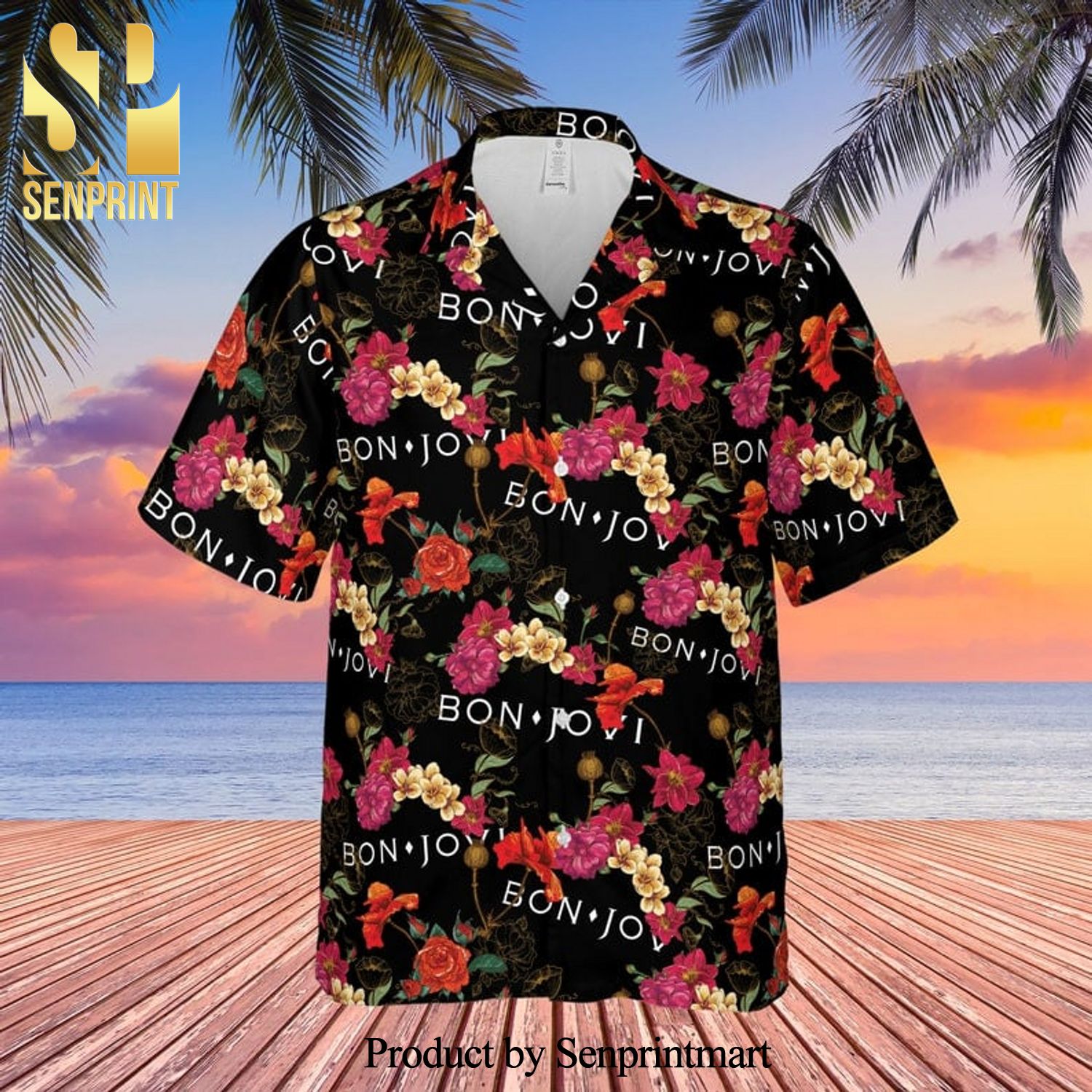 Bon Jovi Rock Band And Floral Pattern Full Printing Hawaiian Shirt