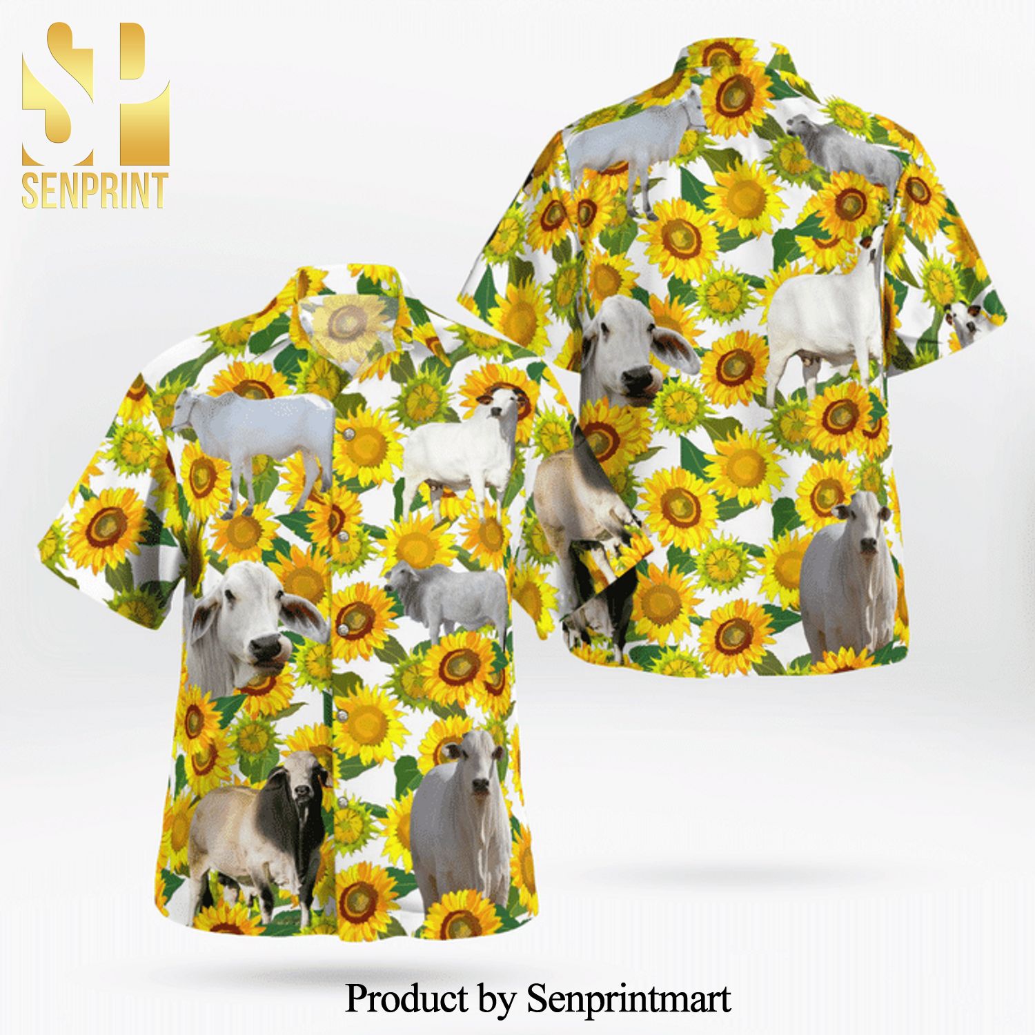Brahman Cattle Lovers Sunflower Full Printing Hawaiian Shirt