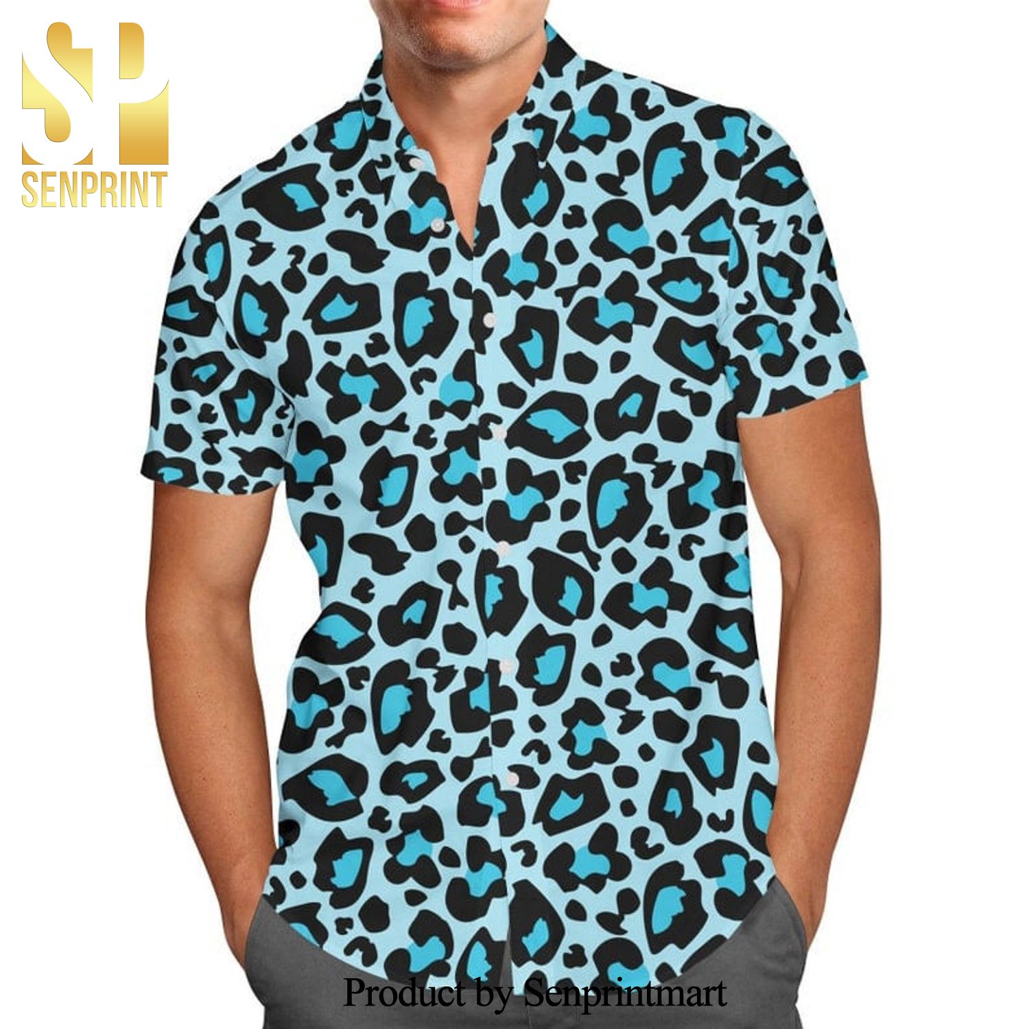 Bright Blue Leopard Print Toy Story Ken Inspired Full Printing Hawaiian Shirt