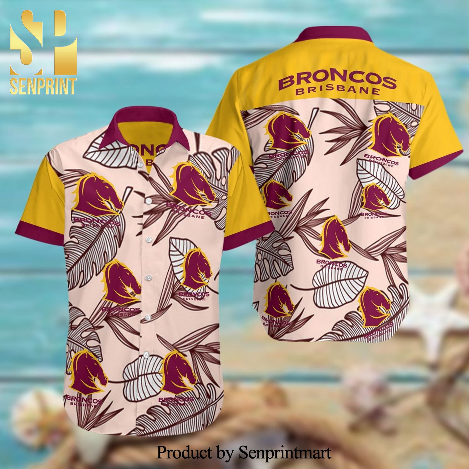 Brisbane Broncos Full Printing Summer Short Sleeve Hawaiian Beach Shirt
