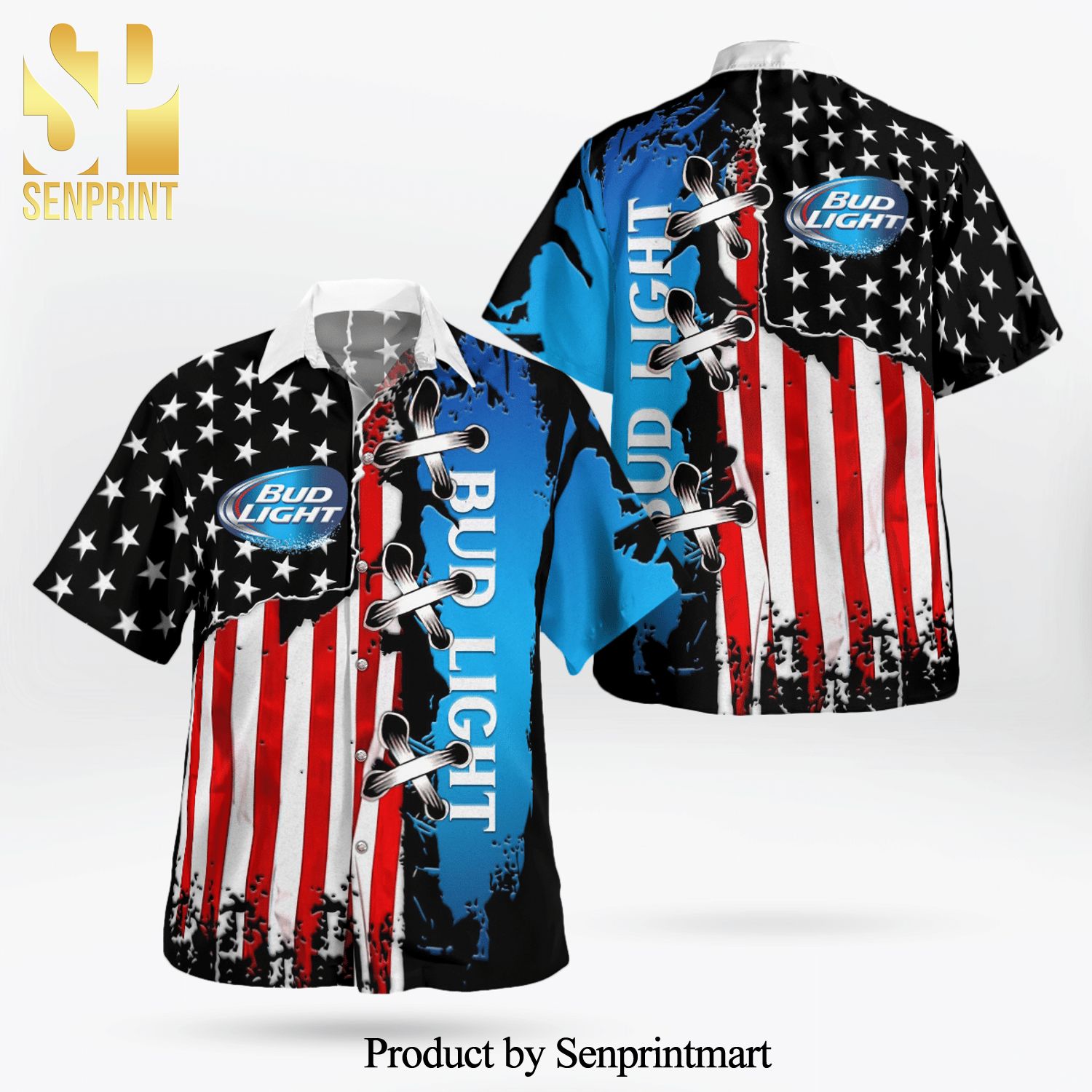 Bud Light 3D Full Printing Hawaiian Shirt – American Flag Color