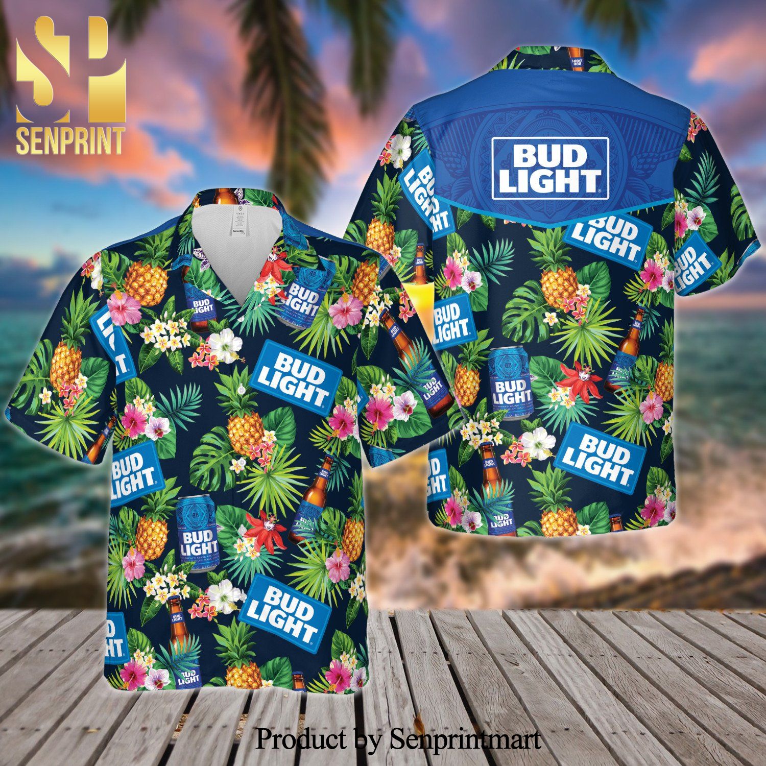 Bud Light Beer Logo Full Printing Flowery Aloha Summer Beach Hawaiian Shirt