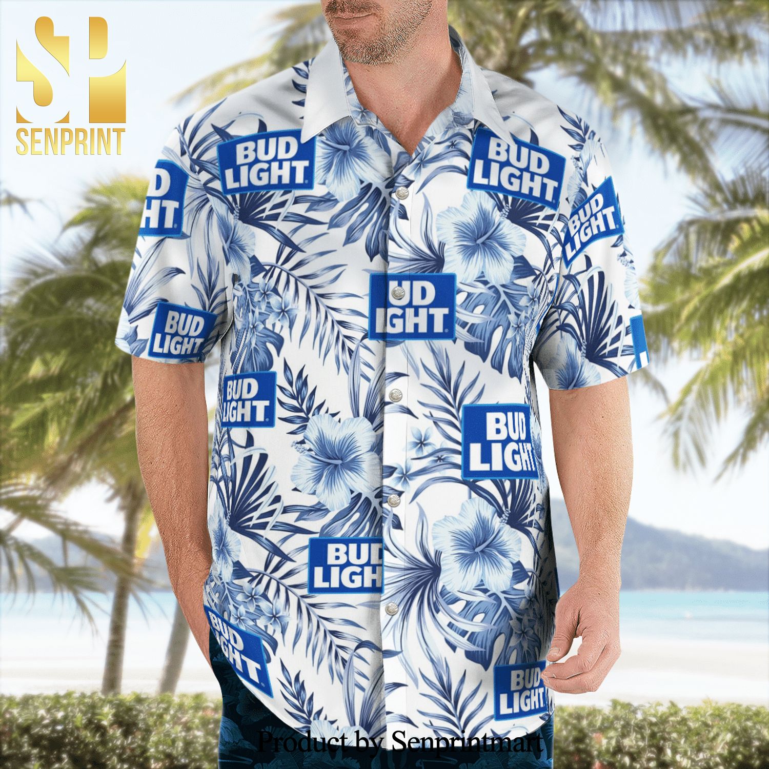 Bud Light Beer Logo Full Printing Hawaiian Shirt – White