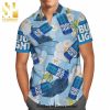 Bud Light Black Palm Tree Full Printing Aloha Summer Beach Hawaiian Shirt – White Blue