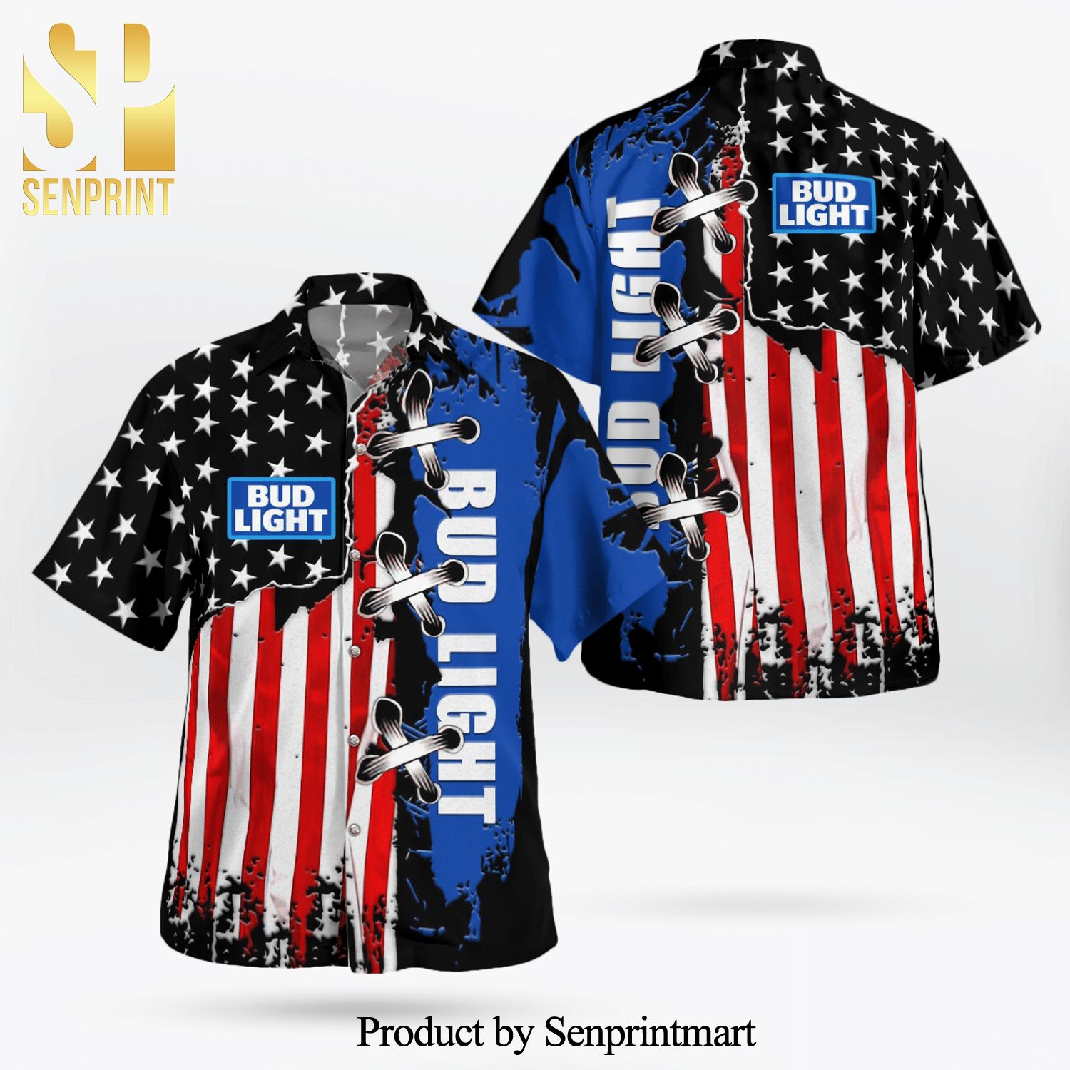 Bud Light Full Printing Hawaiian Shirt – American Flag Color