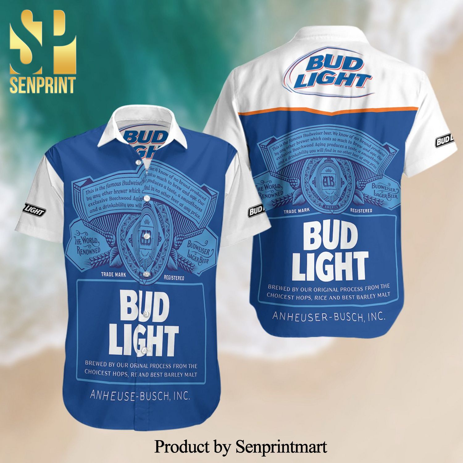 Bud Light Full Printing Summer Short Sleeve Hawaiian Beach Shirt – Blue