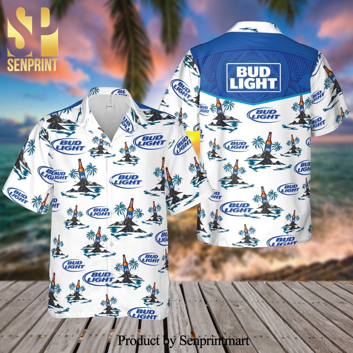 Bud Light Isl And Full Printing Aloha Summer Beach Hawaiian Shirt – White