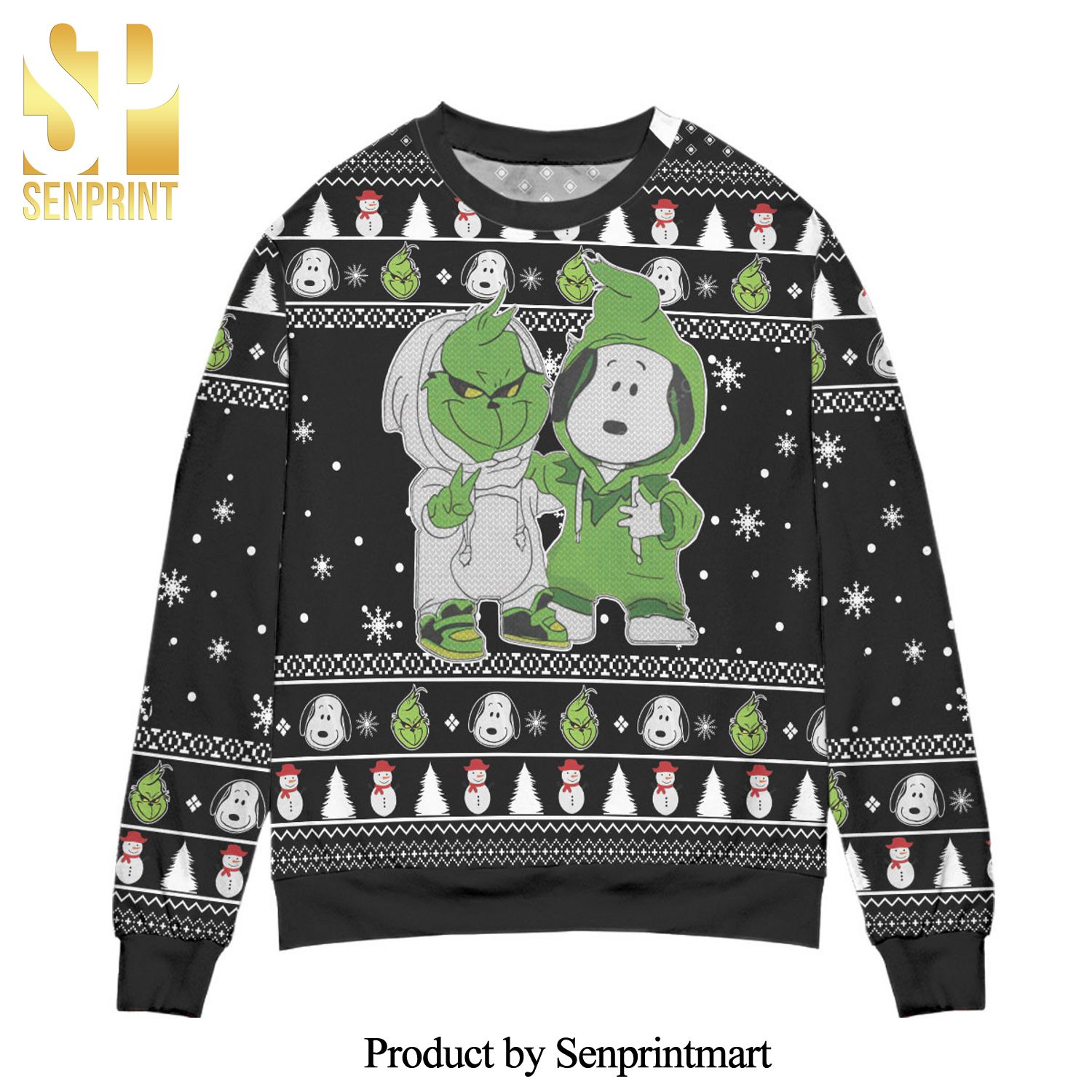 The Grinch And Snoopy Knitted Ugly Christmas Sweater – Black