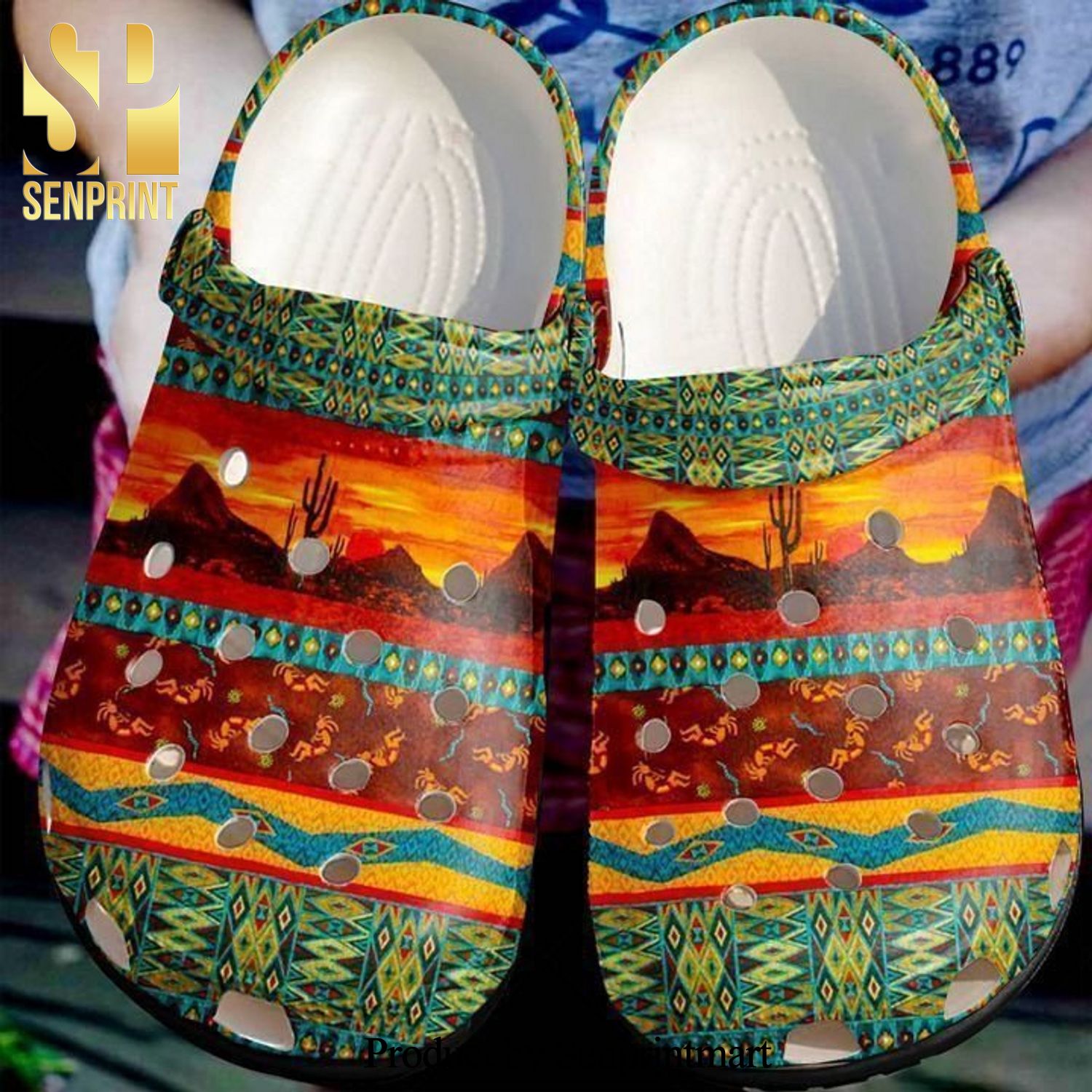 Native American Stunning Pattern Gifts Flower Gift For Lover Rubber Crocs Crocband Clog