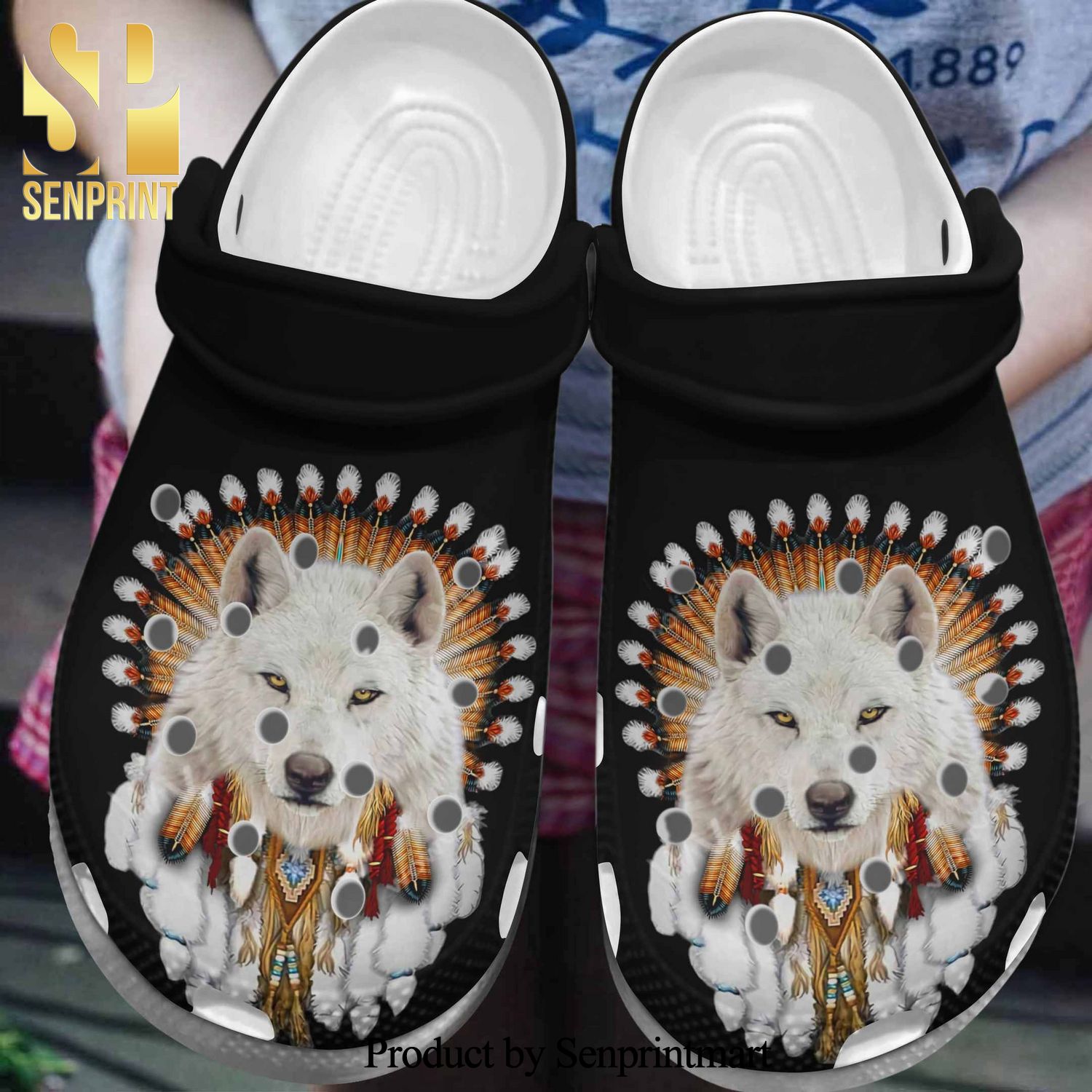 Native American Wolf Gift For Lover Full Printed Crocs Unisex Crocband Clogs