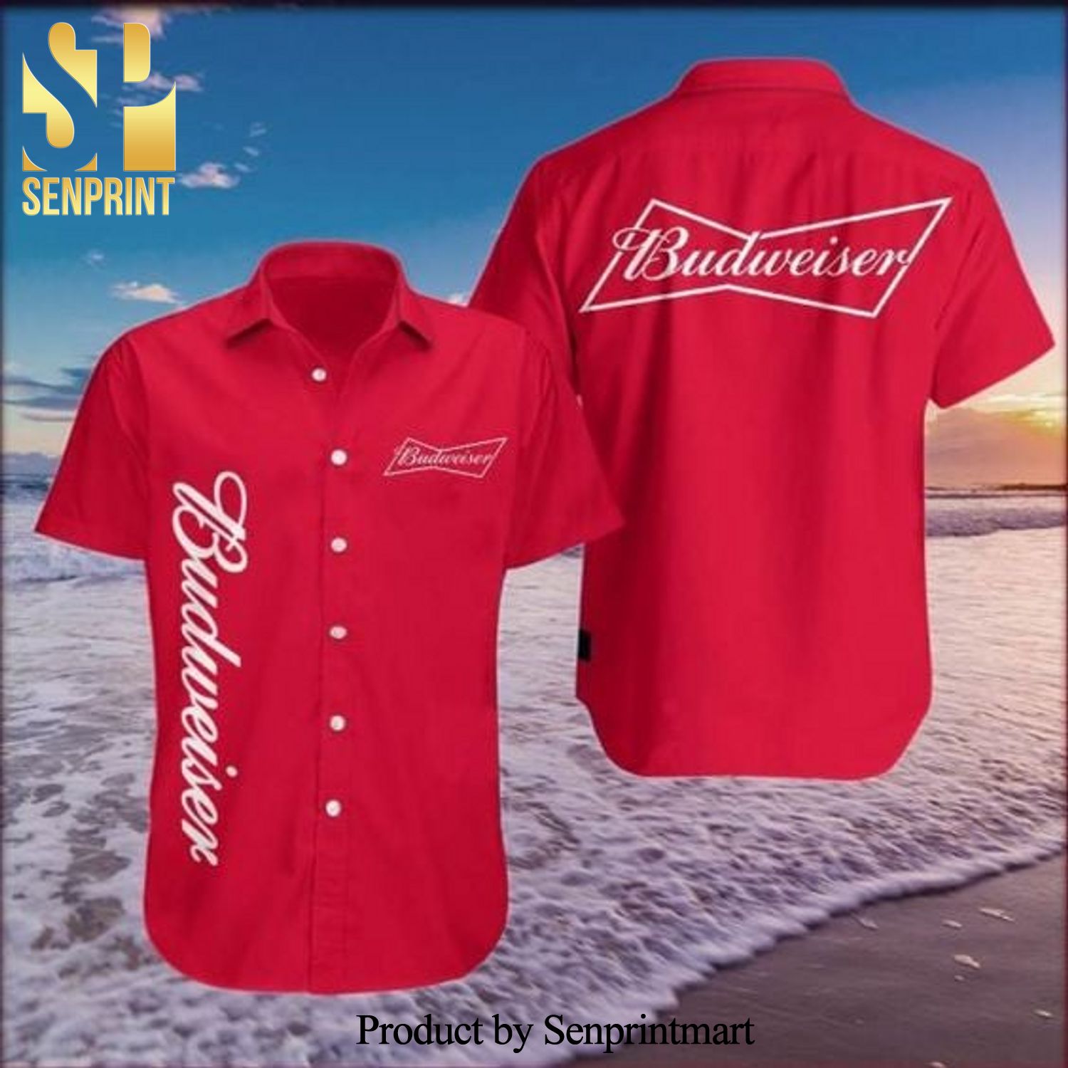Budweiser Full Printing Hawaiian Shirt – Red
