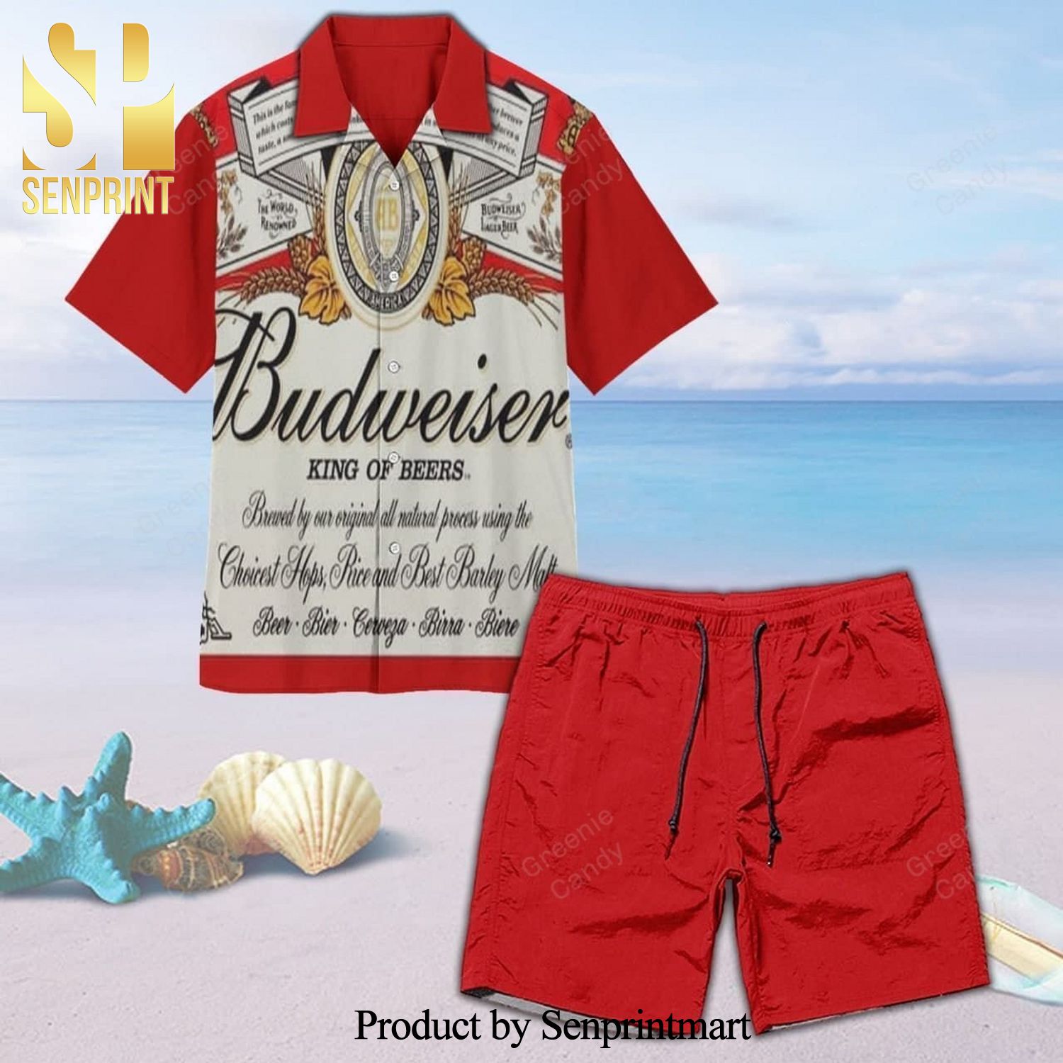 Budweiser King Of Beers Full Printing Unisex Hawaiian Shirt And Beach Short