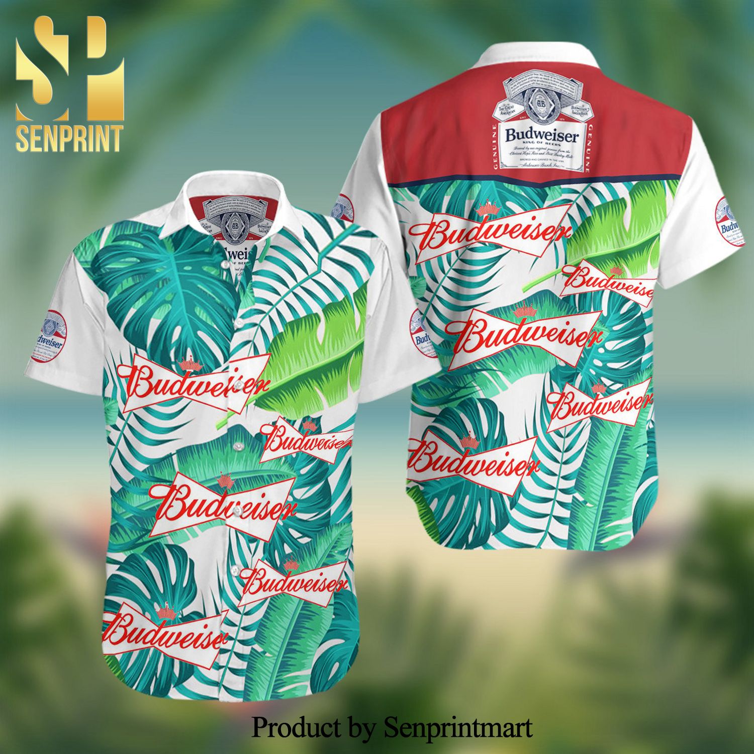 Budweiser Tropical Leafs Full Printing Hawaiian Shirt