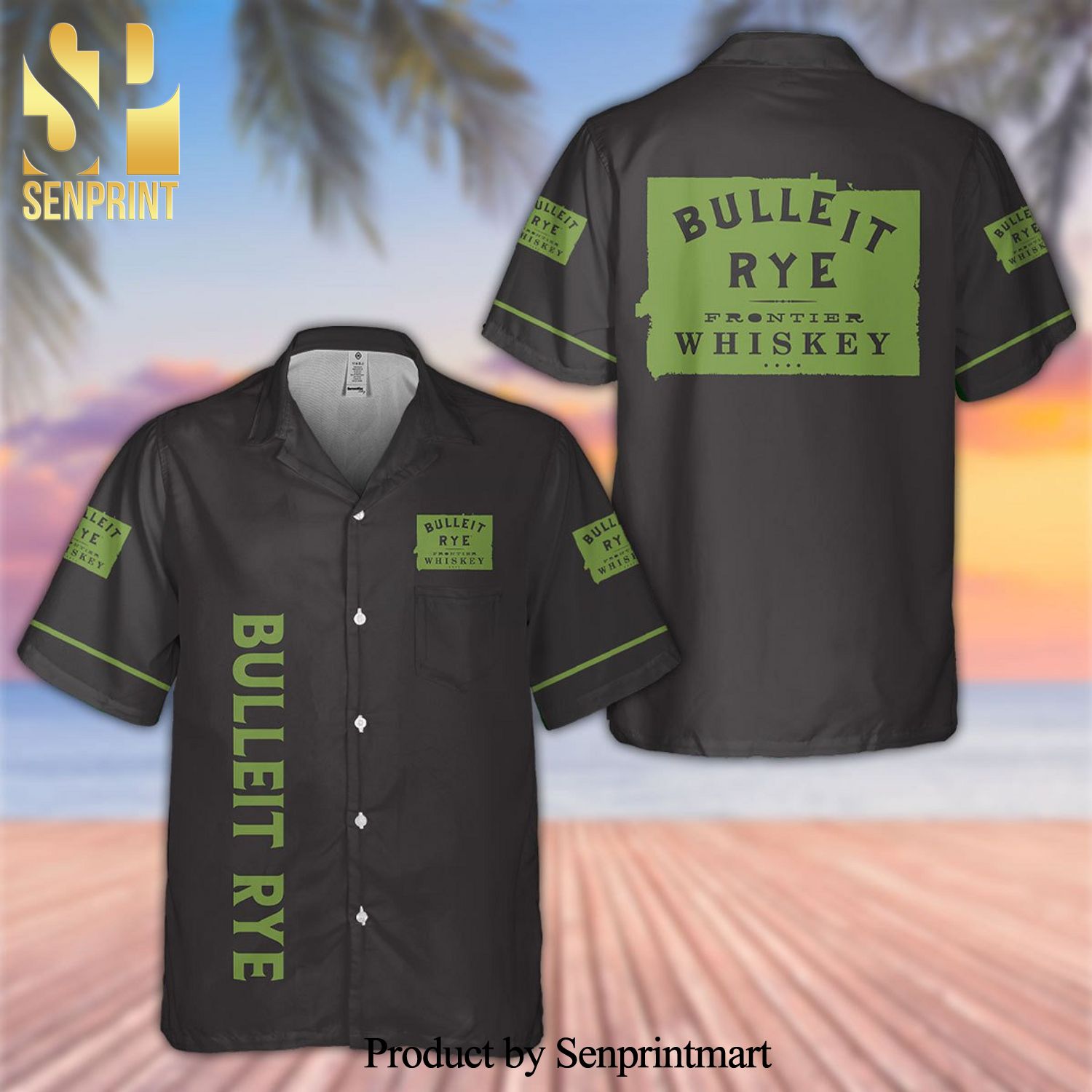 Bulleit Rye Full Printing Aloha Summer Beach Hawaiian Shirt – Black