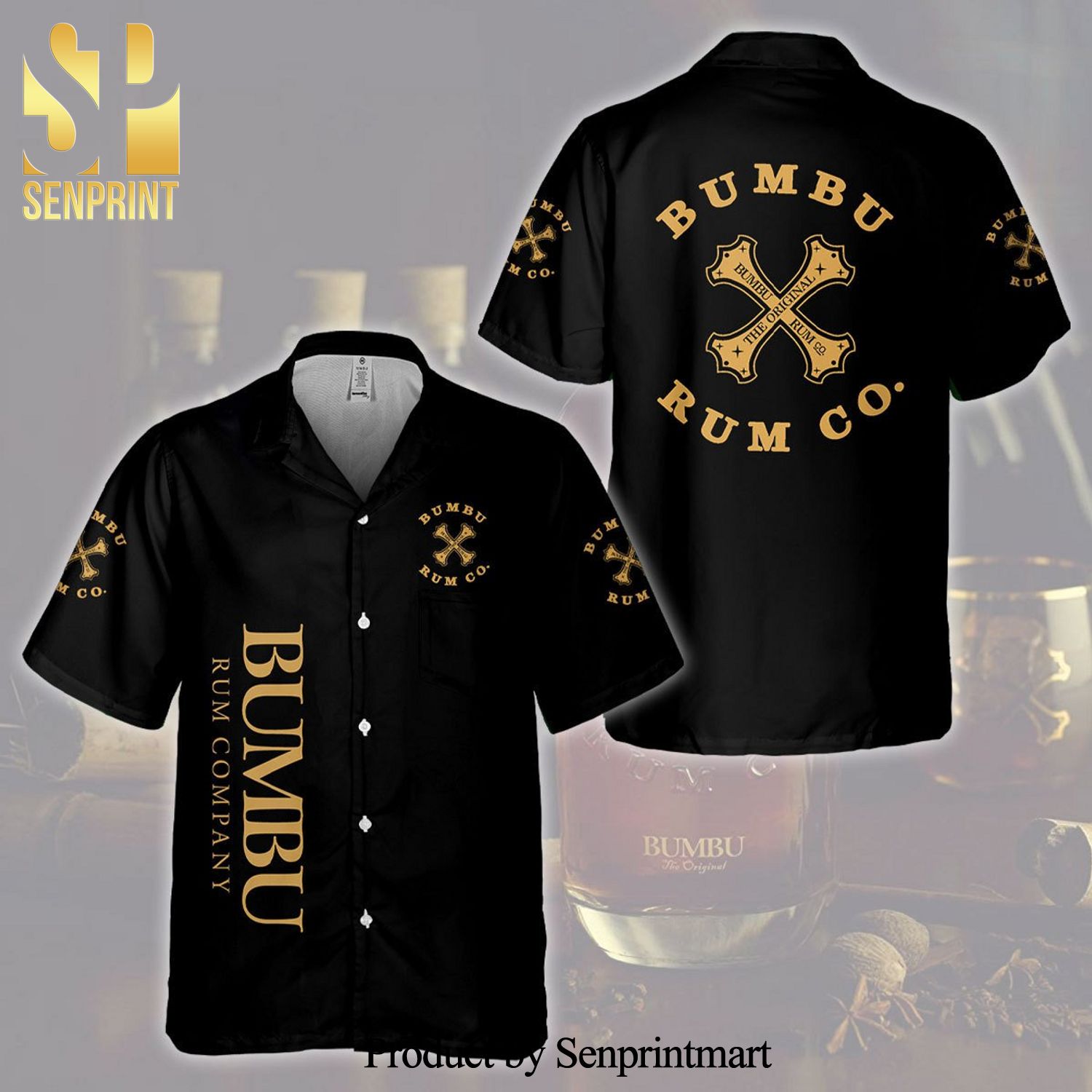 Bumbu Rum Co Full Printing Aloha Summer Beach Hawaiian Shirt – Black