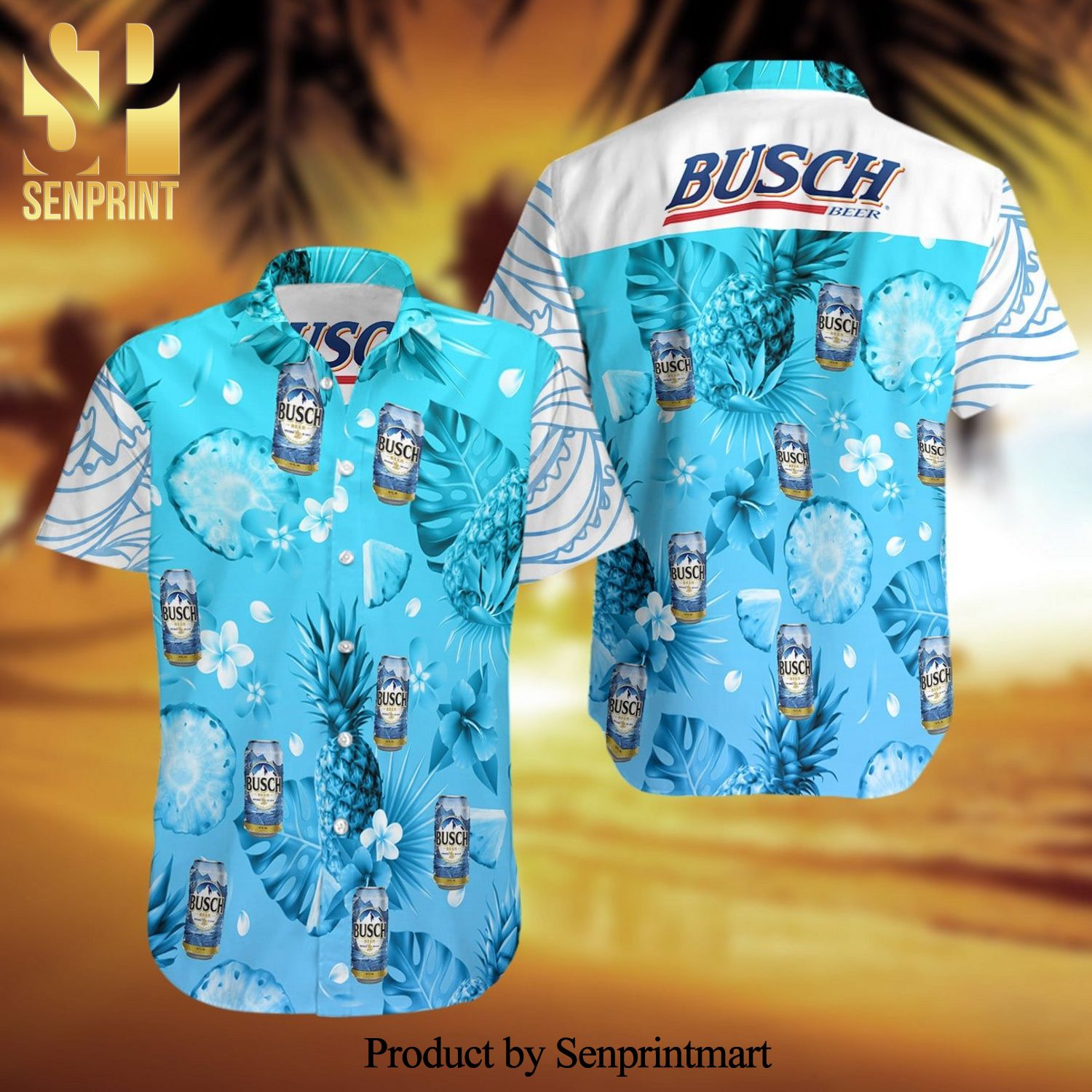 Busch Beer Full Printing Summer Short Sleeve Hawaiian Beach Shirt – Blue