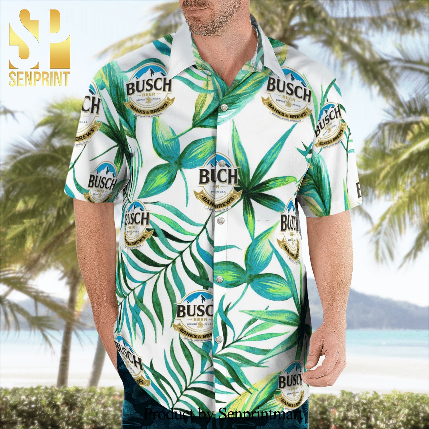 Busch Beer Green Leaves Full Printing Hawaiian Shirt