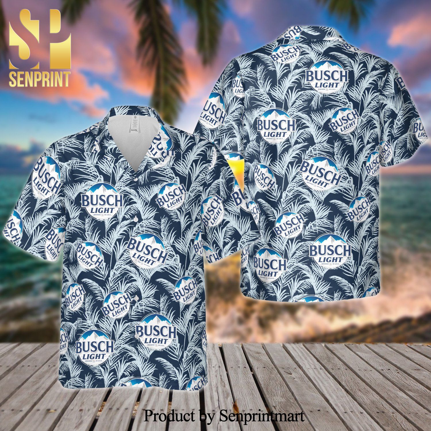 Busch Light Beer Full Printing Aloha Summer Beach Hawaiian Shirt – Navy