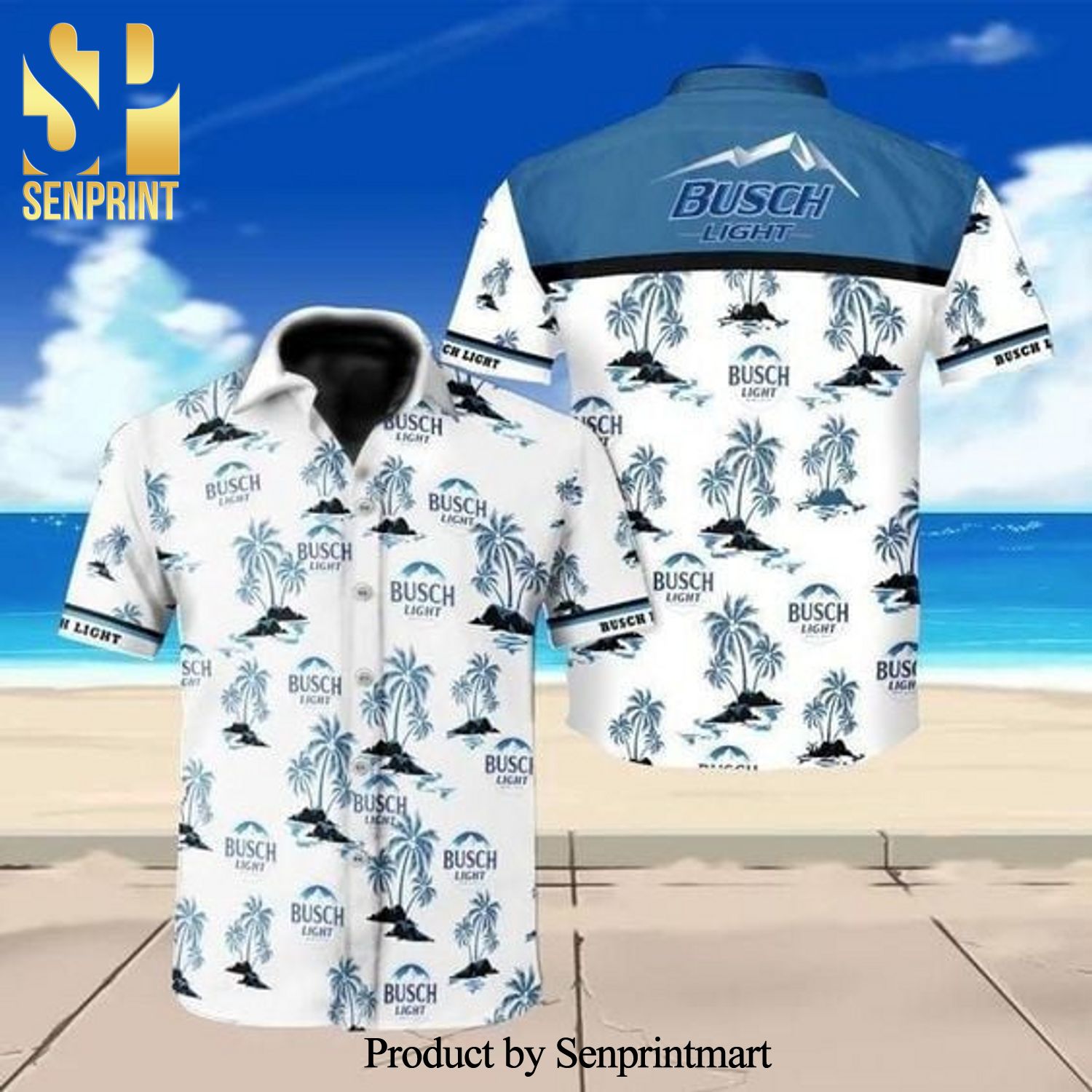 Busch Light Beer Logo Full Printing Aloha Summer Beach Hawaiian Shirt – White