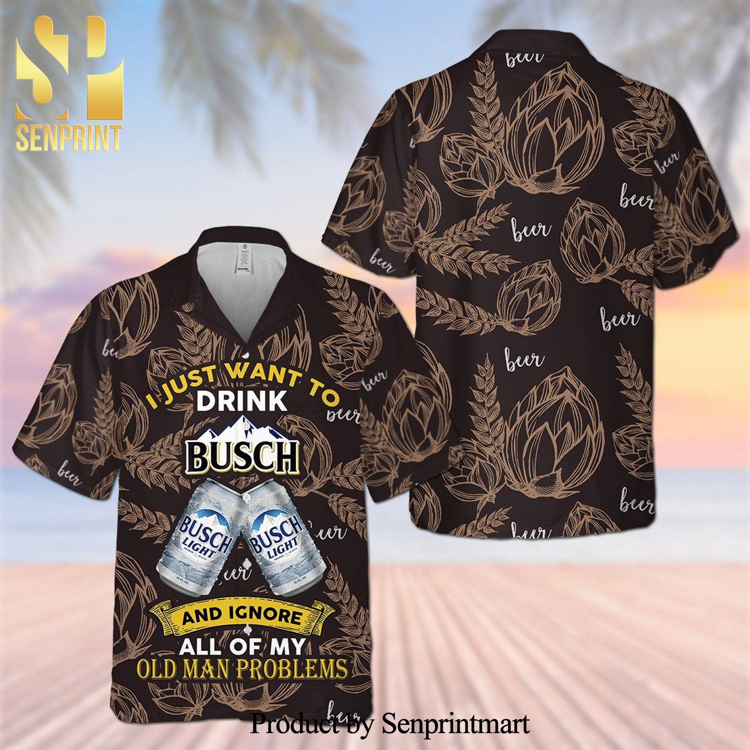 Busch Light Full Printing Hawaiian Shirt – Brown