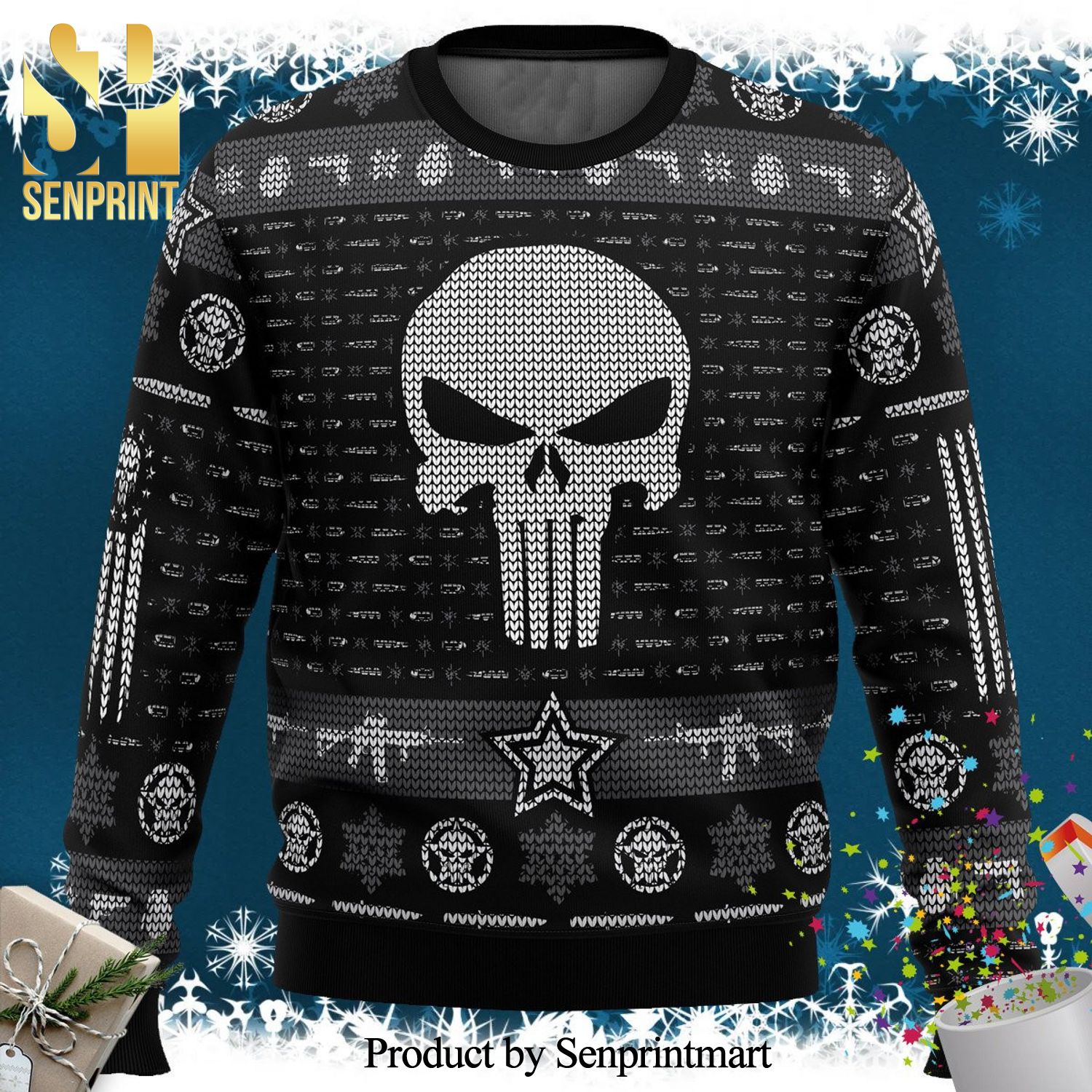 The Punisher Skull Marvel Knitted Ugly Christmas Sweater