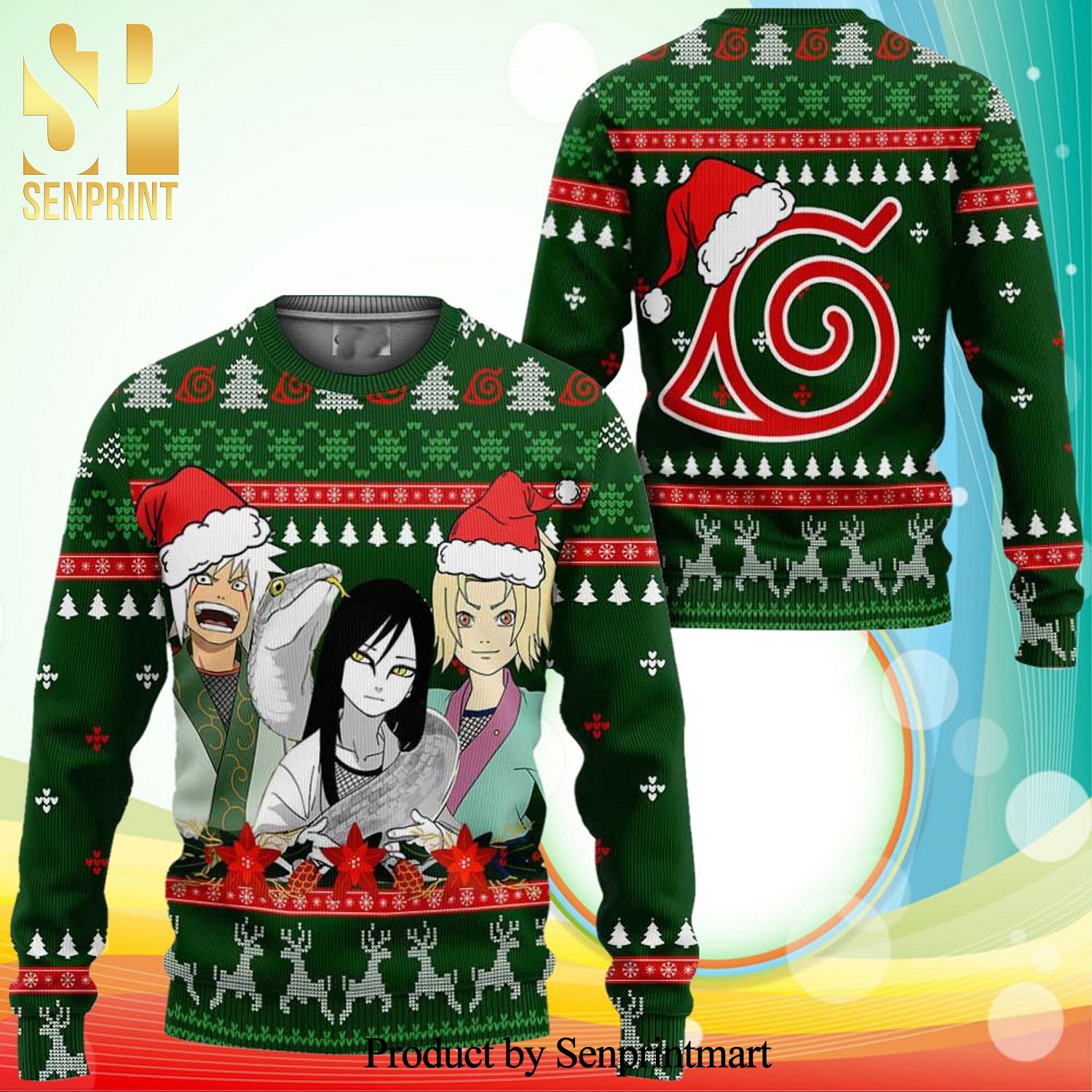 The Sannin Konoha Team Naruto Anime Knitted Ugly Christmas Sweater