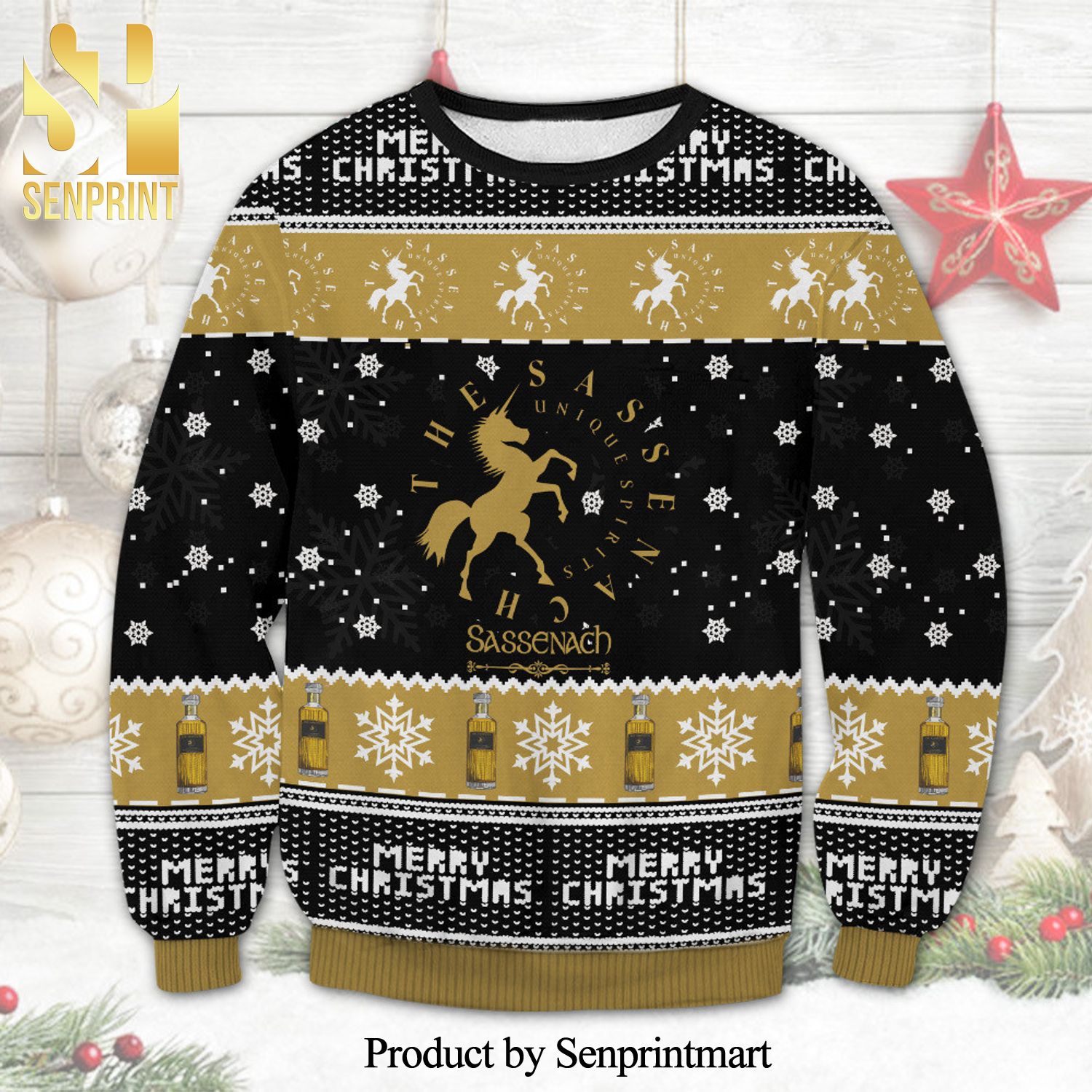 The Sassenach Blended Scotch Whisky Snowflake Knitted Ugly Christmas Sweater