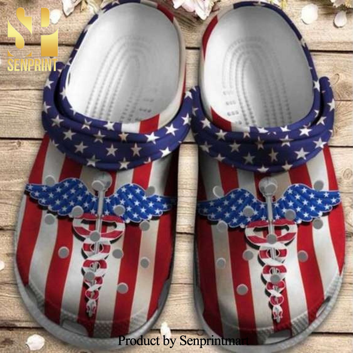 Nurse Symbol American Flag 4Th Of July Crocs Crocband Adult Clogs