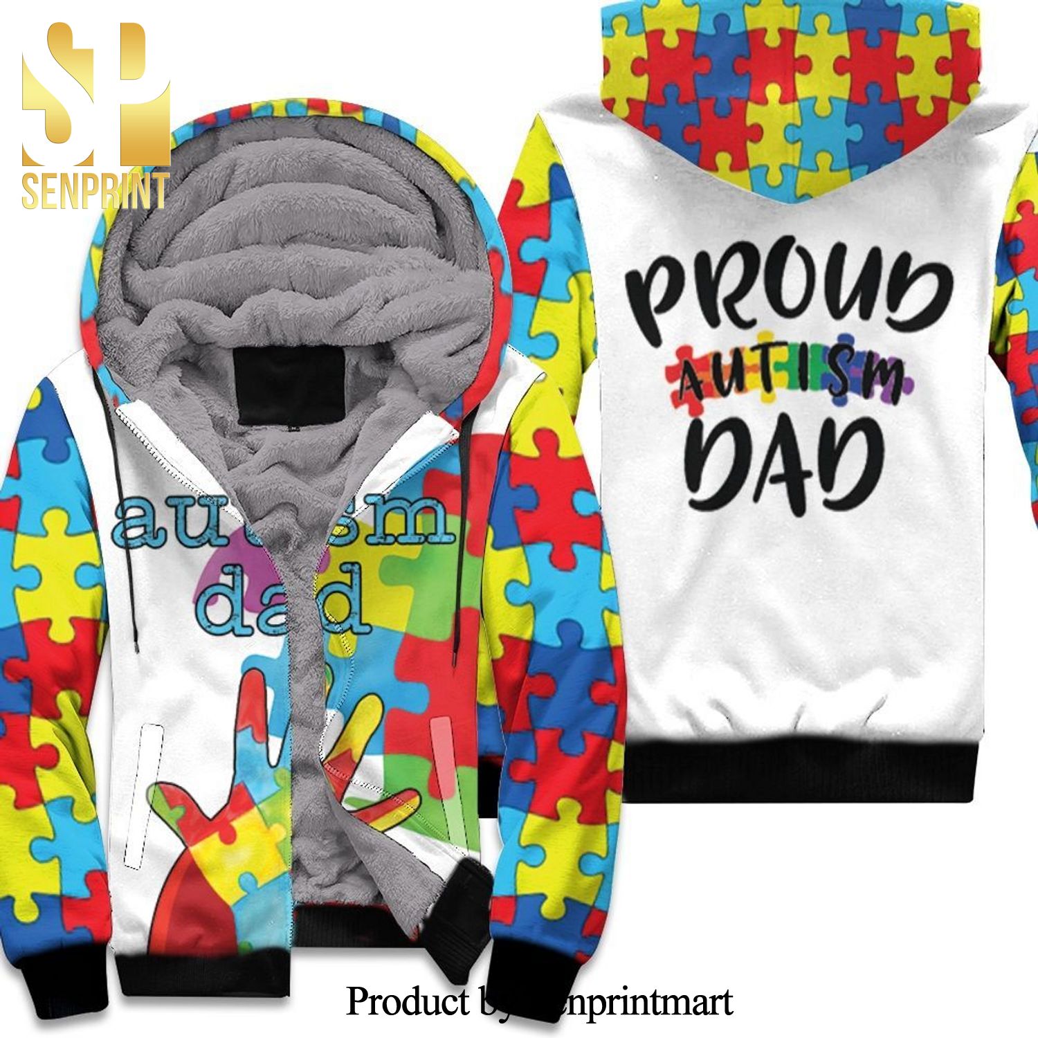 Autism Dad Superhero Shirt Autism Support Full Printing Unisex Fleece Hoodie