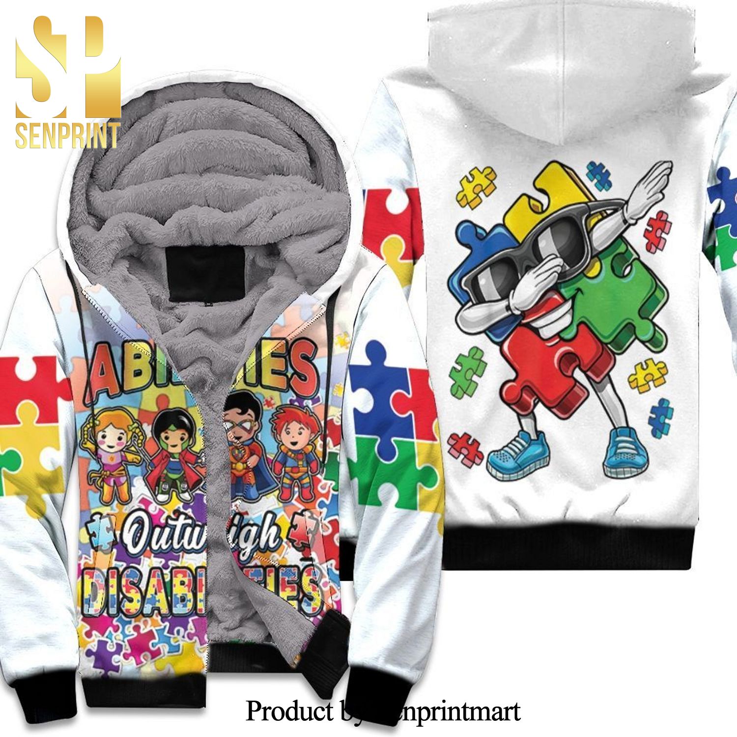 Autism Support Boys Abilities Outweigh Disabilities New Style Unisex Fleece Hoodie