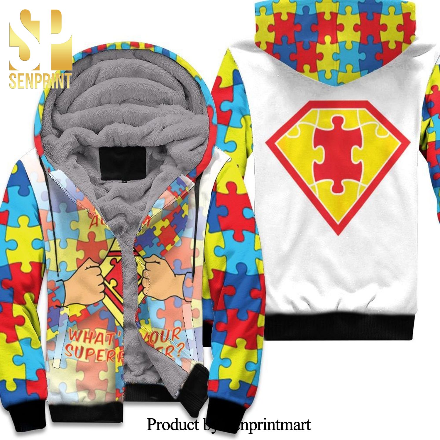 Autism Support Super Hero Puzzle Piece For Fans Unisex Fleece Hoodie