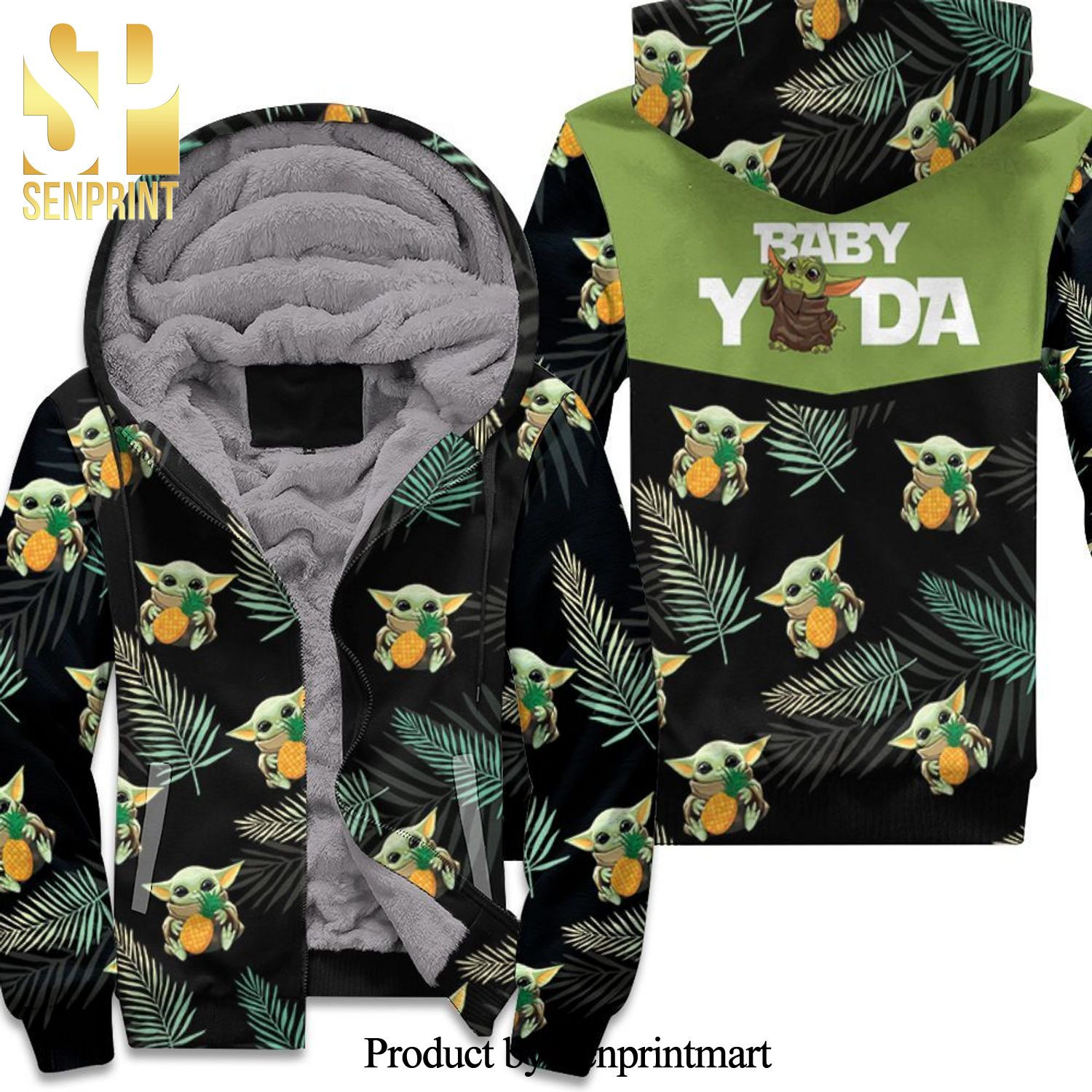 Baby Yoda Hug Pineapple Hawaiian Awesome Outfit Unisex Fleece Hoodie