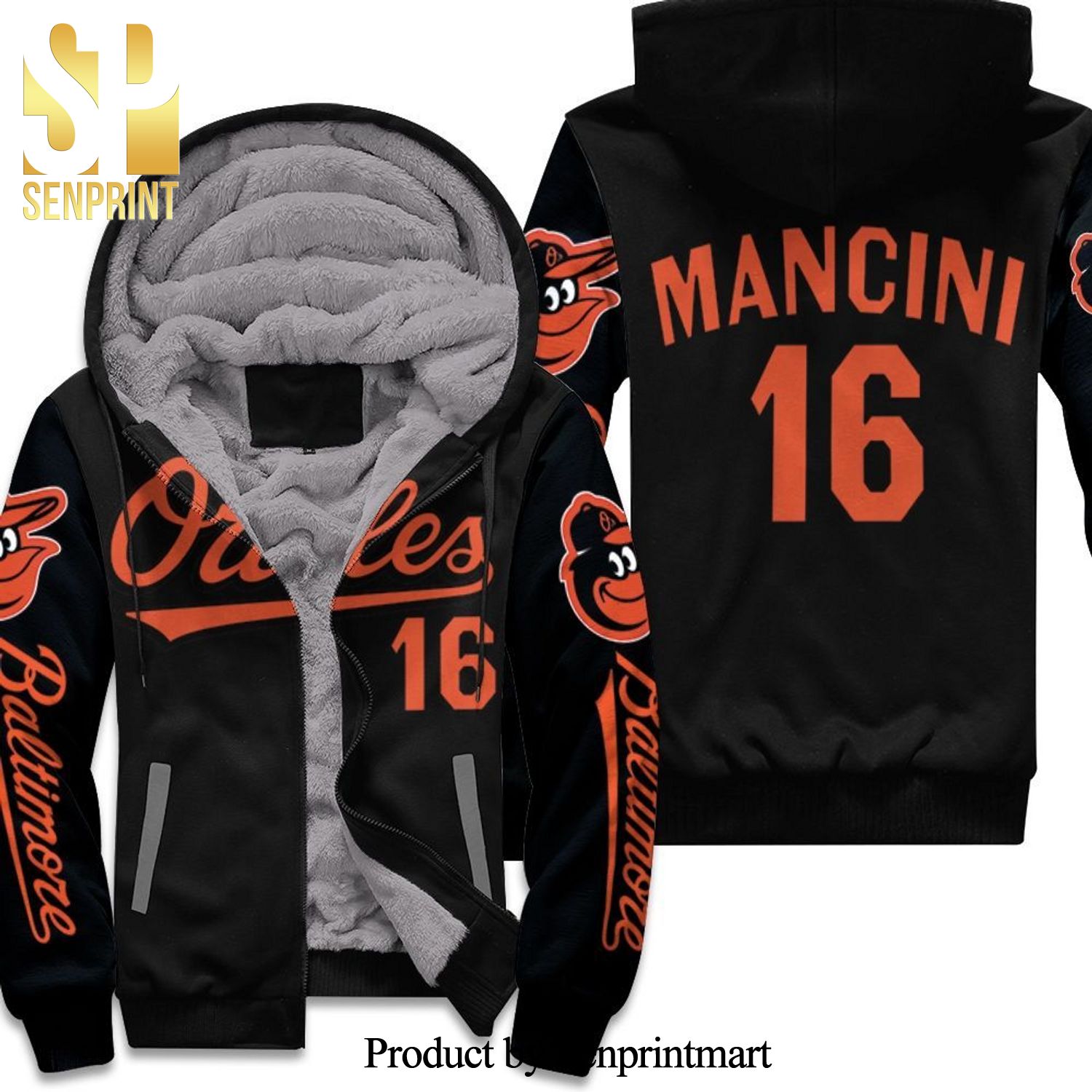 Baltimore Orioles 16 Mancini Inspired Cool Version Full Print Unisex Fleece Hoodie