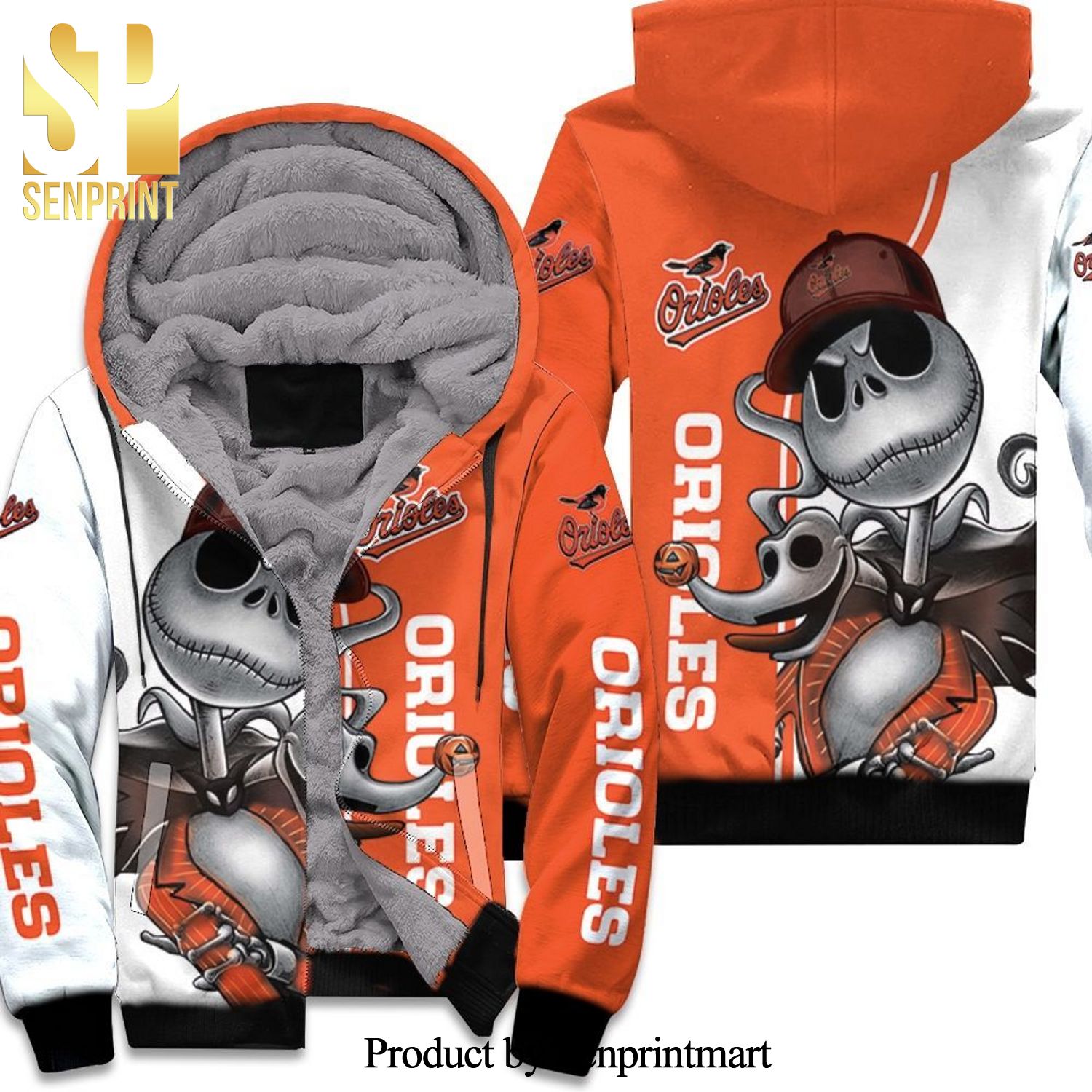 Baltimore Orioles Jack Skellington And Zero Best Outfit 3D Unisex Fleece Hoodie