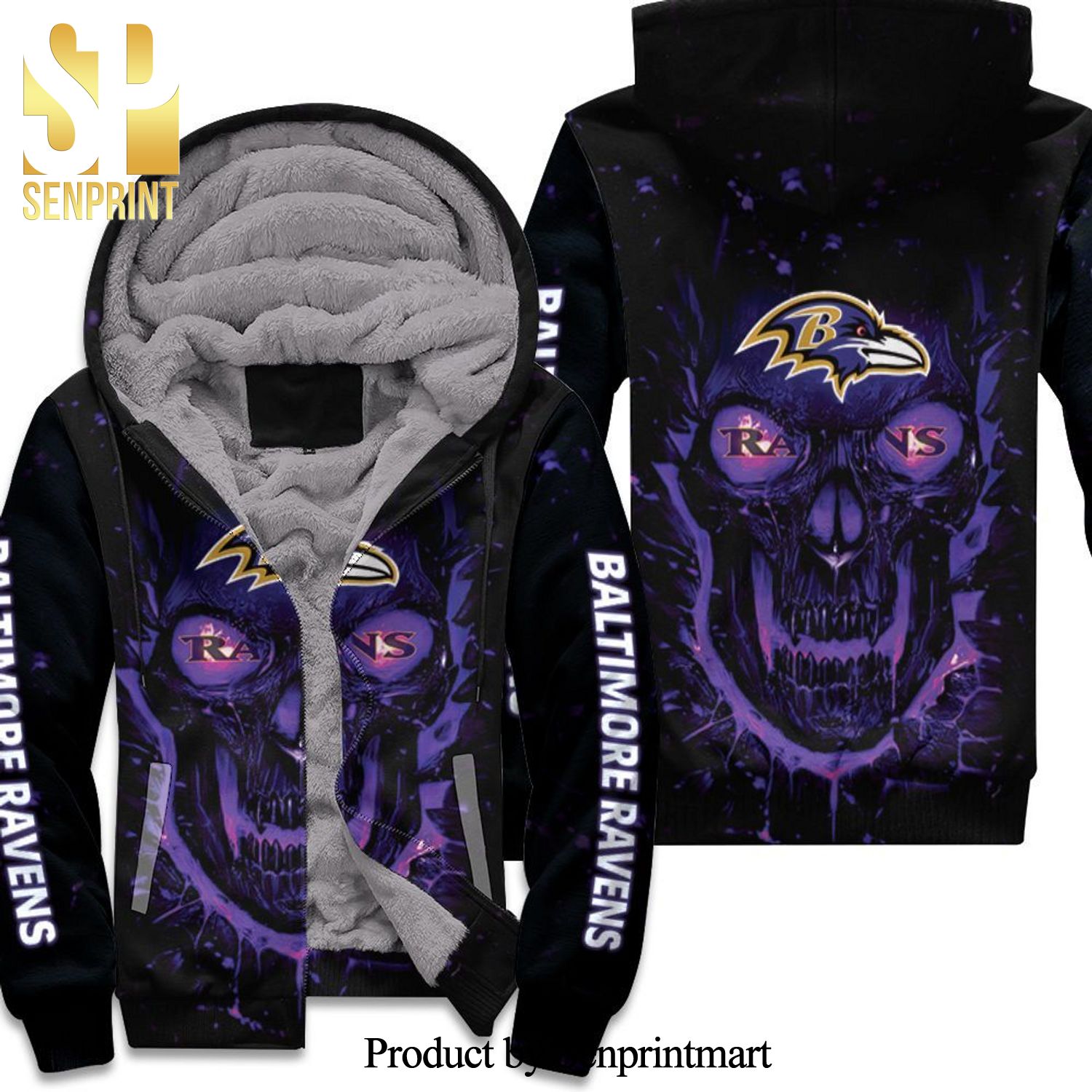 Baltimore Ravens Nfl Skull Hot Fashion Unisex Fleece Hoodie