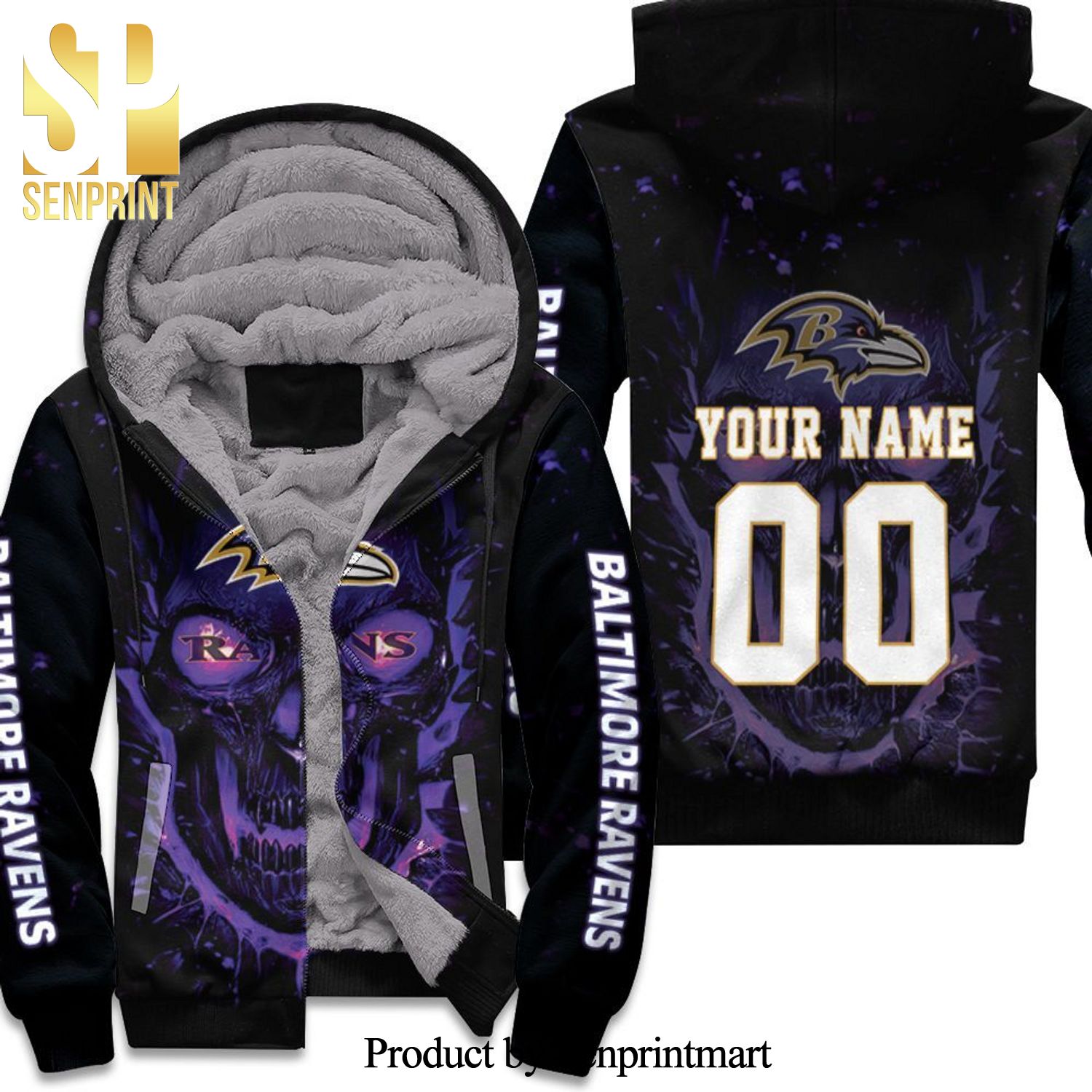Baltimore Ravens Nfl Skull New Fashion Unisex Fleece Hoodie