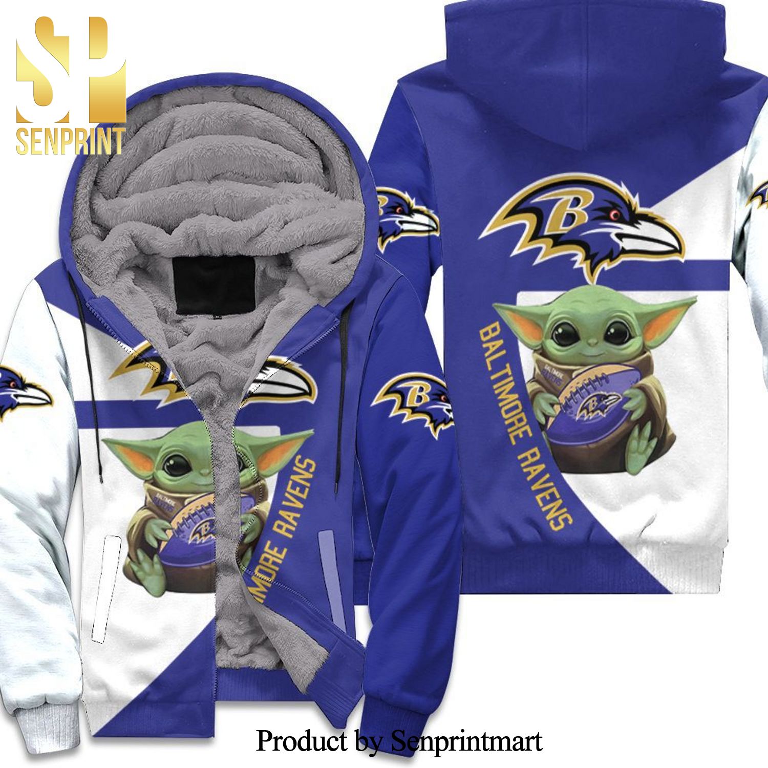 Baltimore Ravens X Baby Yoda Hot Outfit Unisex Fleece Hoodie