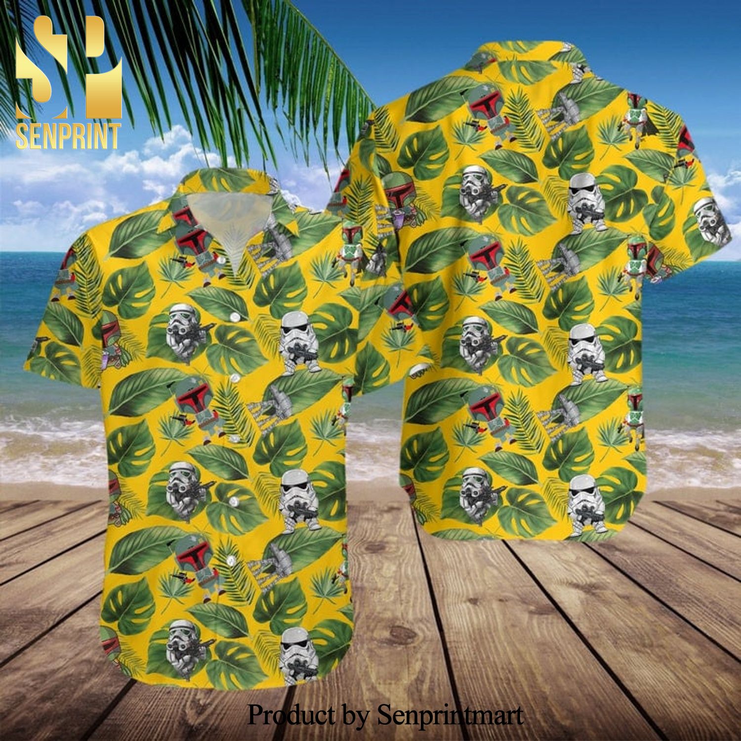 Chibi Stormtrooper Star Wars Tropical Forest Full Printing Hawaiian Shirt – Yellow