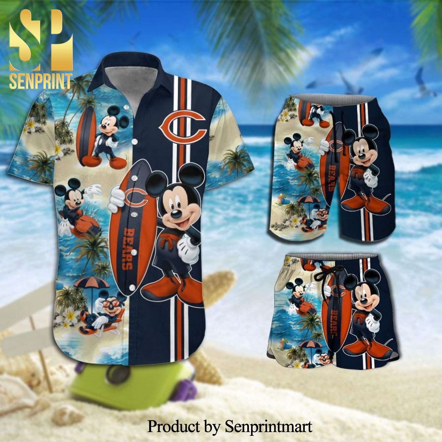 Chicago Bears Mickey Mouse Full Printing Hawaiian Shirt And Beach Shorts