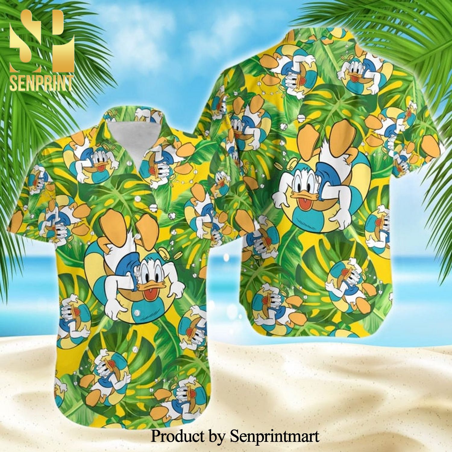 Chilling Donald Duck Disney Tropical Leaves Pattern Full Printing Hawaiian Shirt