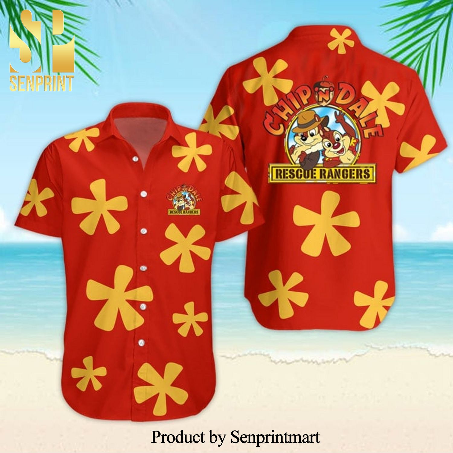 Chip And Dale Rescue Rangers Floral Pattern Full Printing Hawaiian Shirt – Red