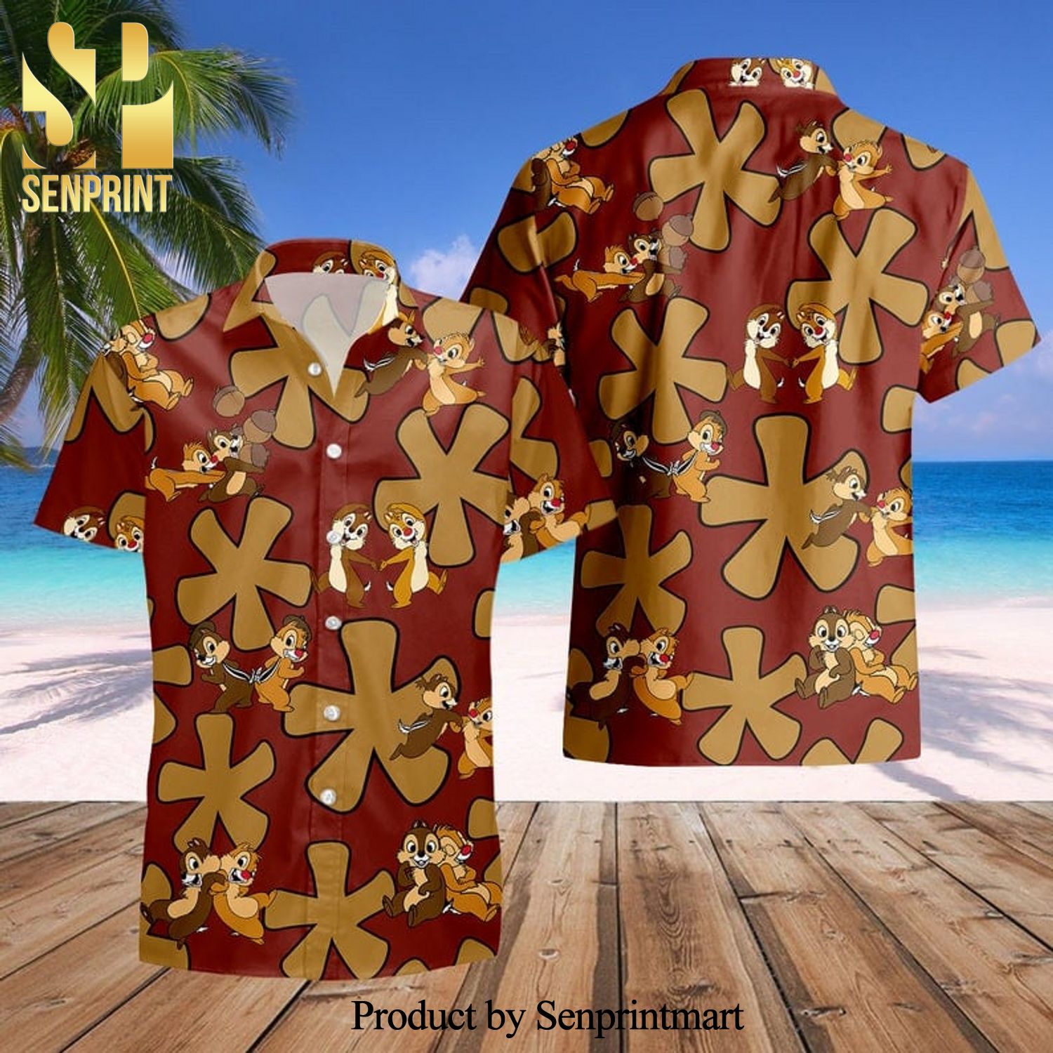 Chip And Dale Rescue Rangers Full Printing Hawaiian Shirt – Dark Red