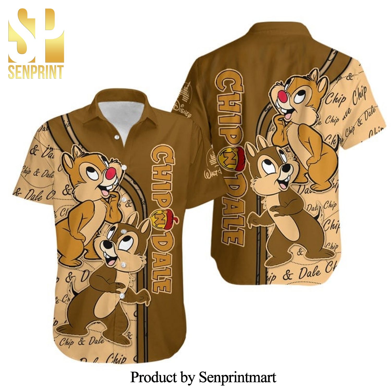 Chipmunks Chip And Dale Brown Stripes Disney Full Printing Hawaiian Shirt