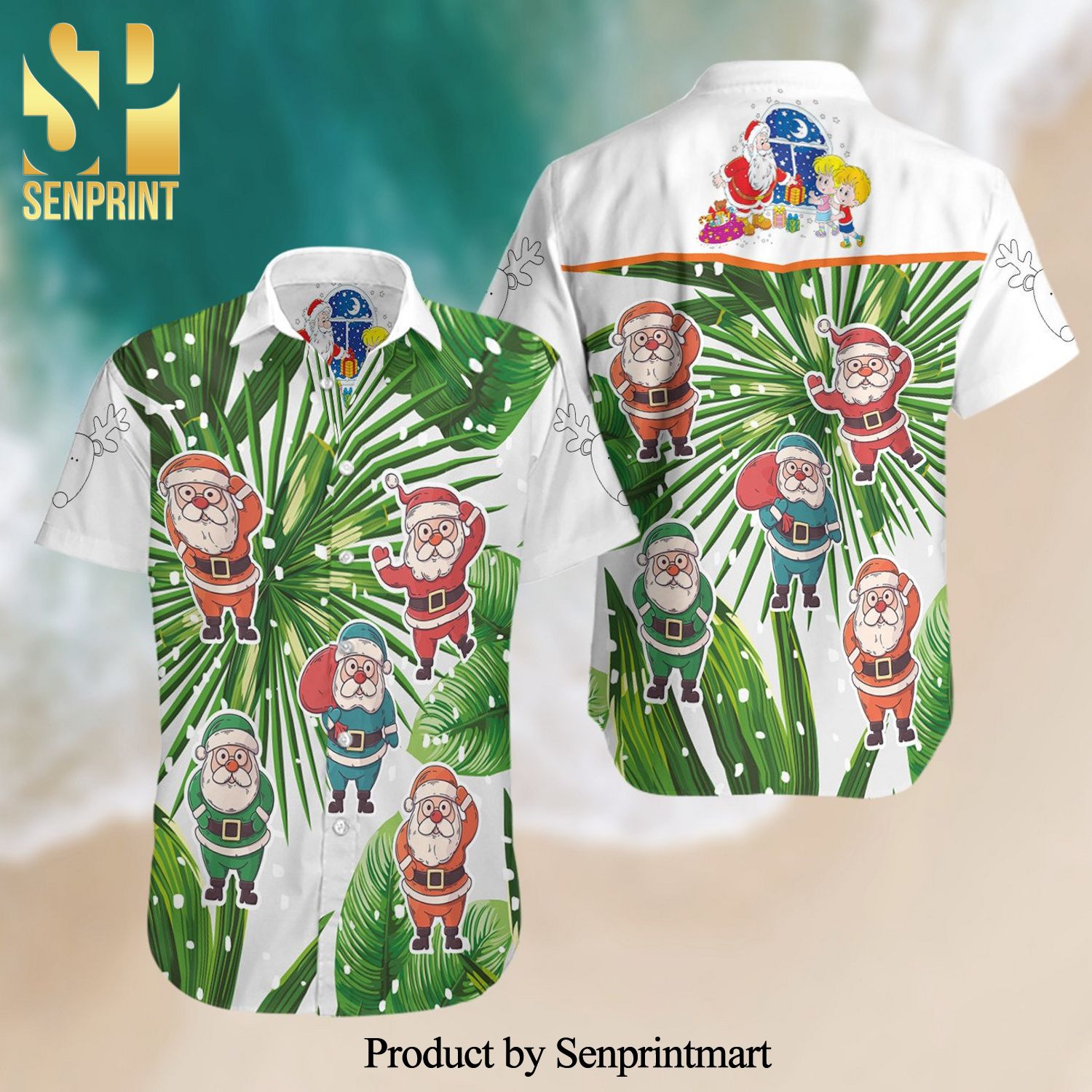 Christmas Santa Claus Full Printing Summer Short Sleeve Hawaiian Beach Shirt